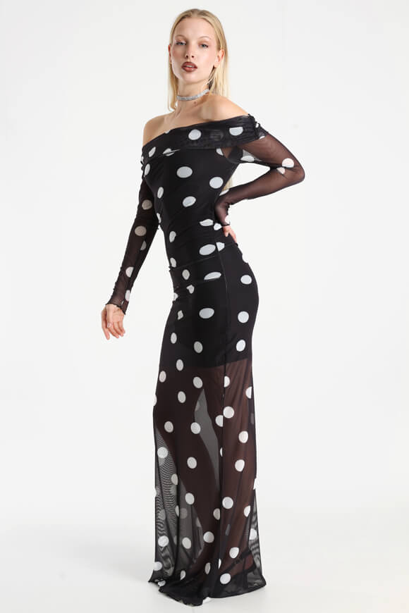 Robe Maxi Mesh Off Shoulder - Noir + Blanc