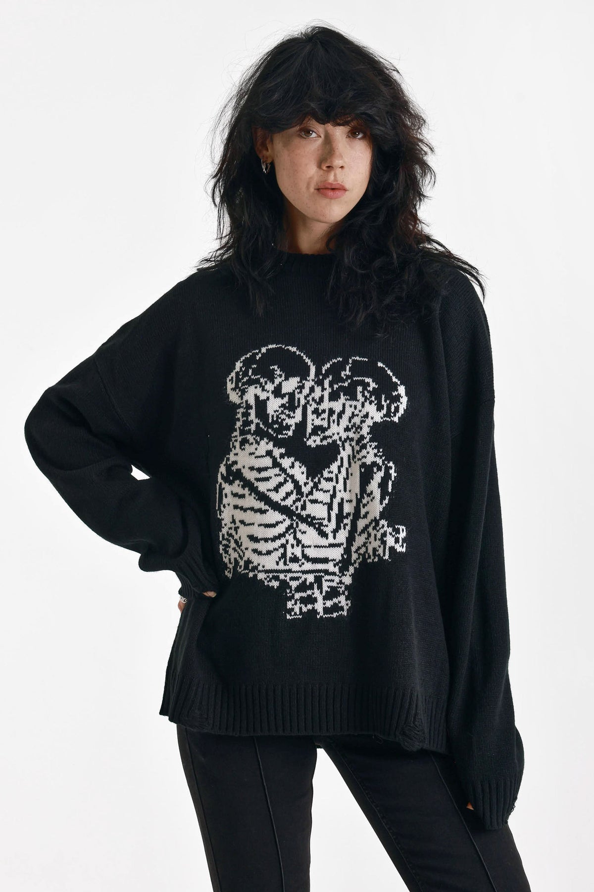 Maglione ampio in maglia Everlasting - Black + Ecru