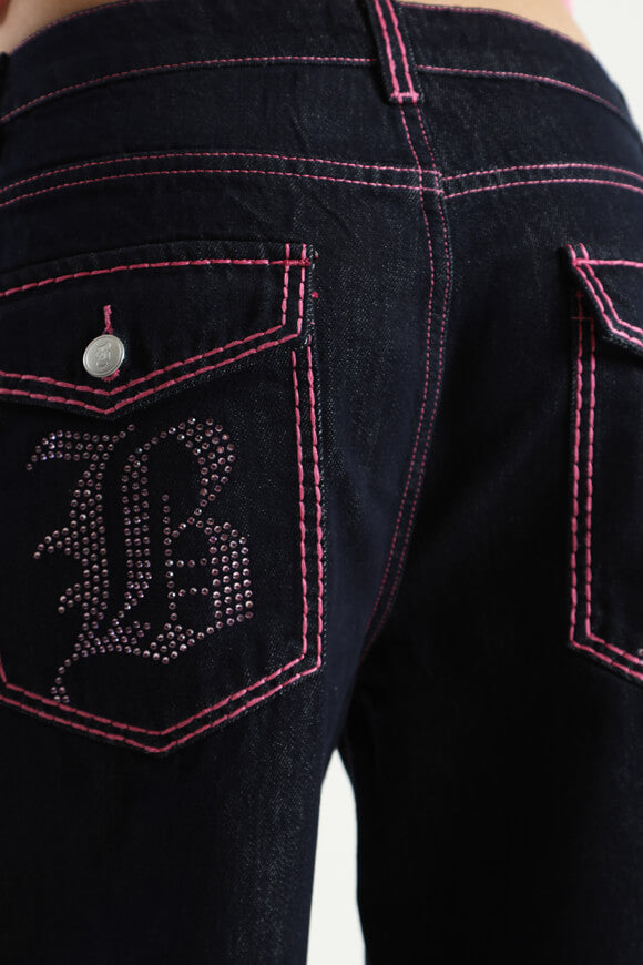 Baggy Fit Jeans - Dunkelblau + Rosa