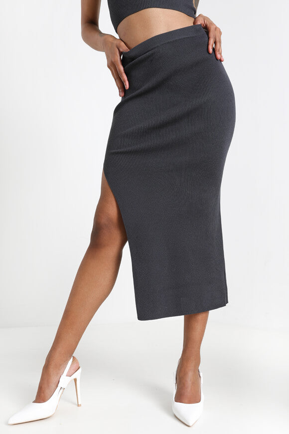 Ribbed midi knit skirt - anthracite