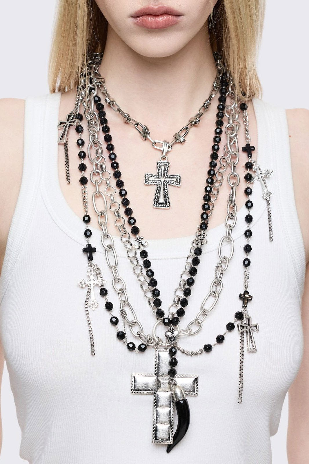 Requiem Layered Halsketten-Set - Black + Antique Silver