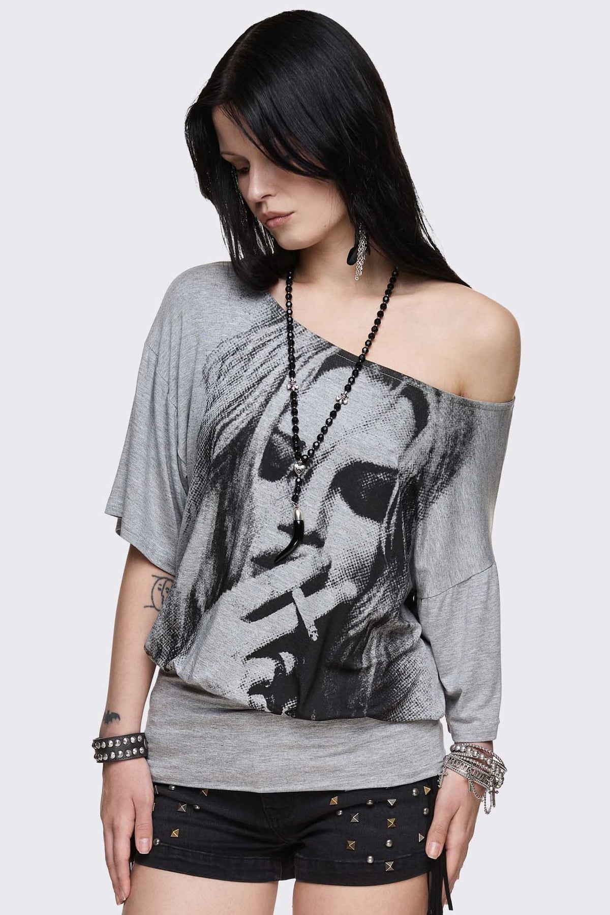 Muse off-shoulder t-shirt - Grey Melange