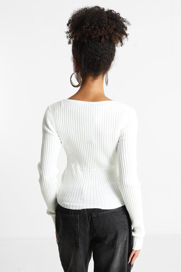 Gerippter Crop Feinstrickpullover - Offwhite