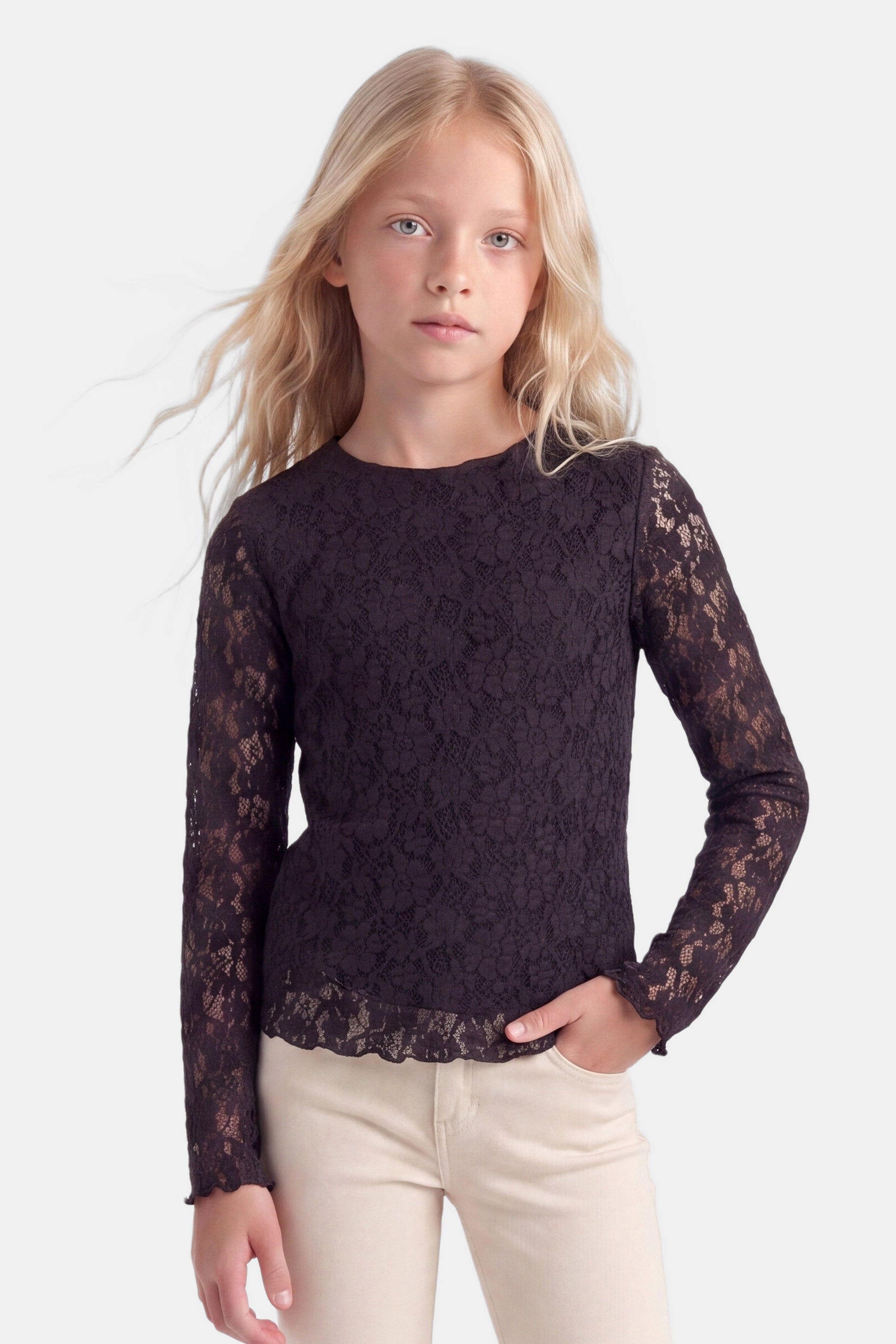 KOGLEIKA long-sleeve lace shirt - Black Coffee