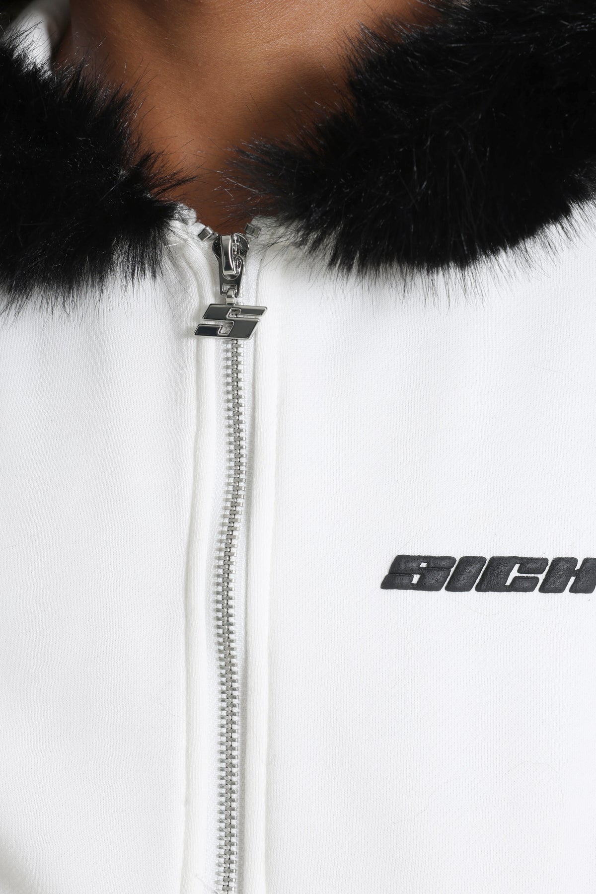 Sweat zippé à capuchon - Ecru + Noir