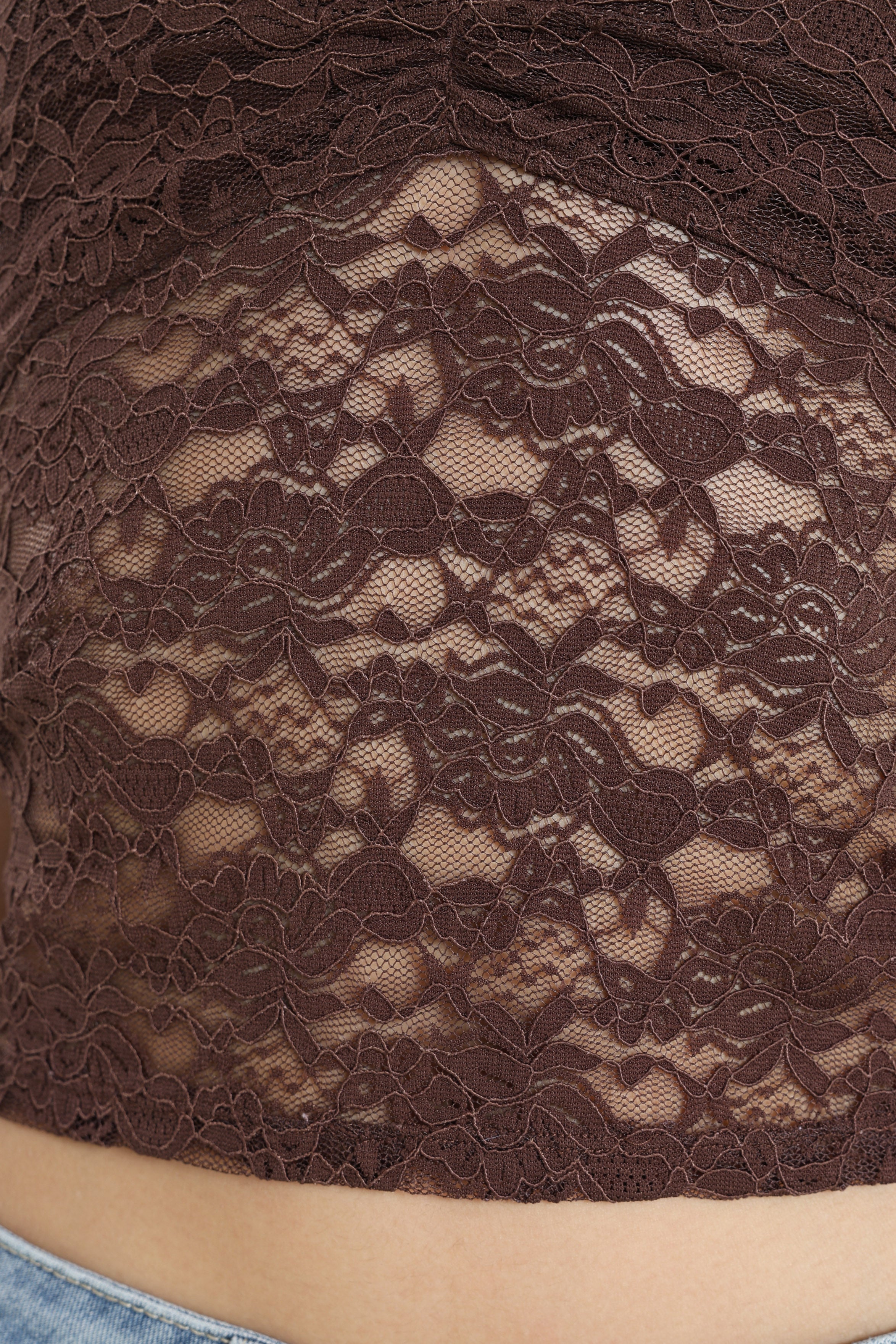 Top court dos nu en dentelle - Brun