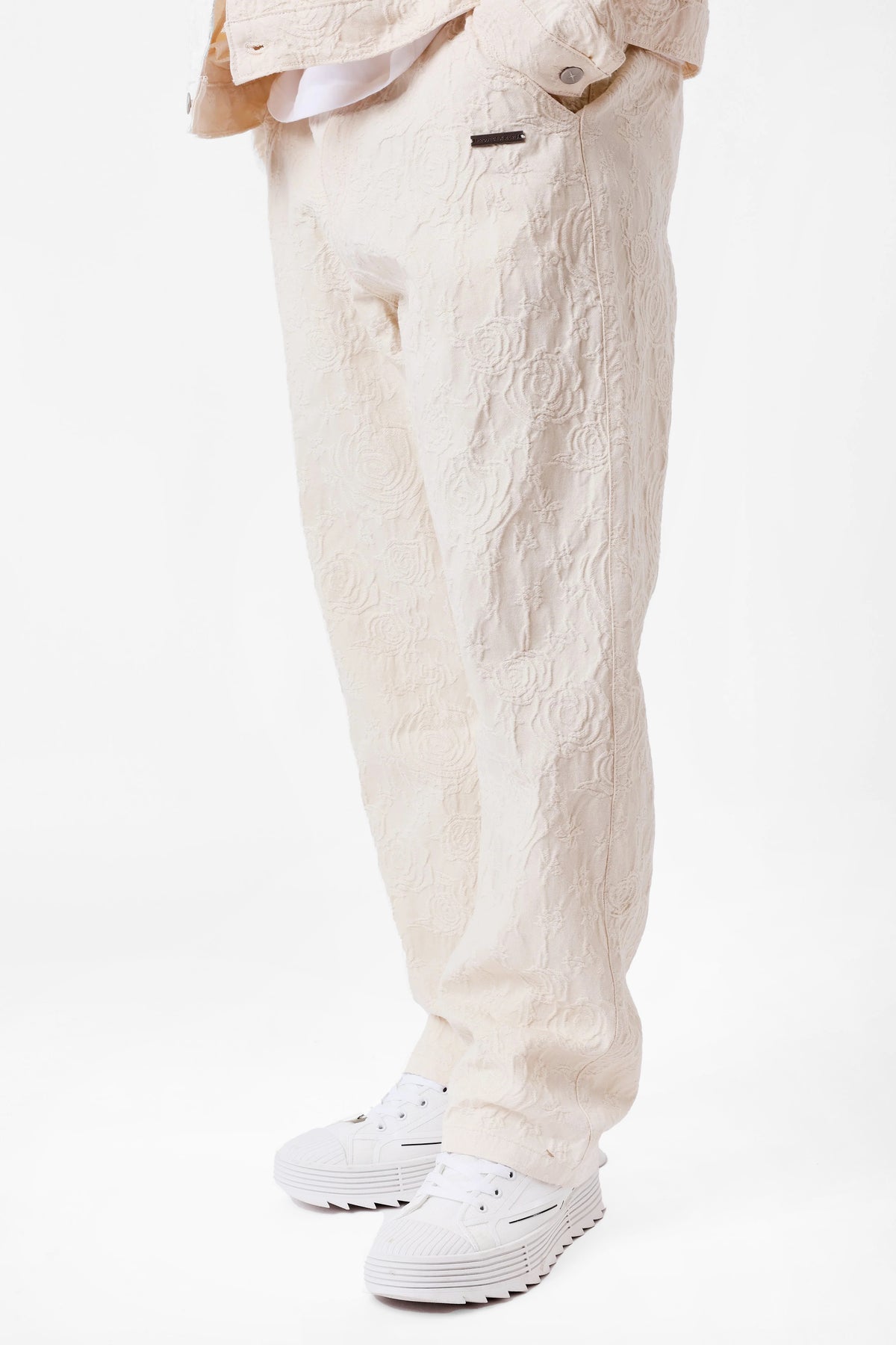 Trendy strukturierte Stoffhose - Offwhite
