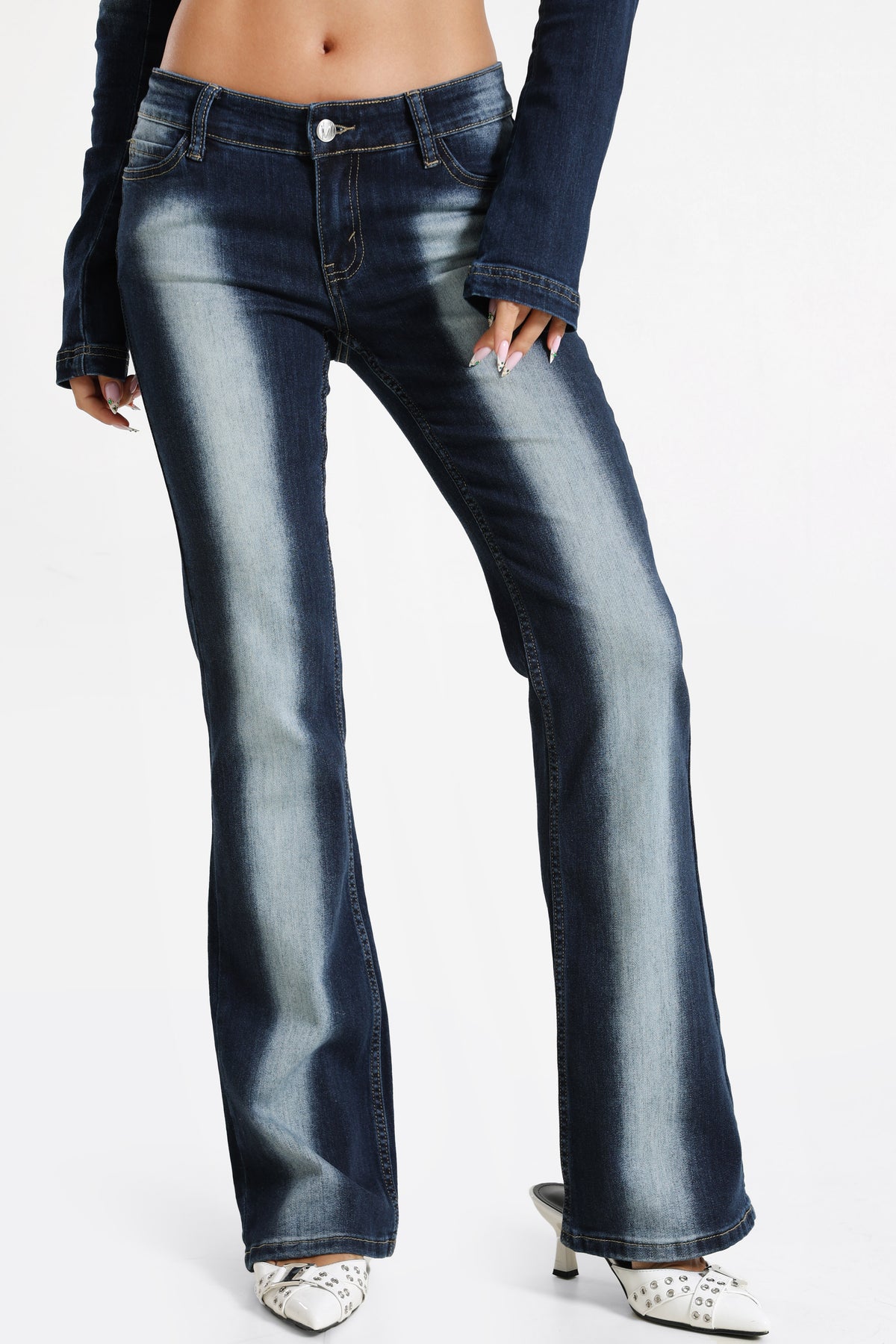 Jeans a zampa - Bleu foncé usé