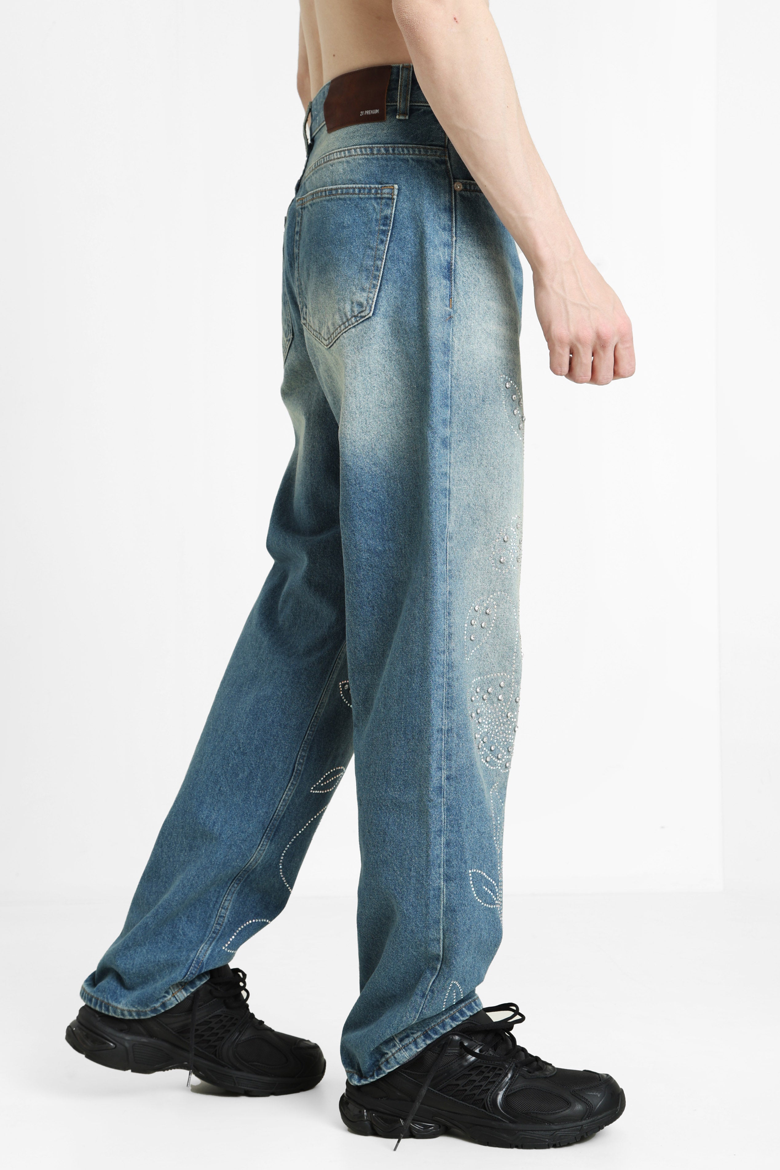 Jean loose fit avec strass - Blue Denim