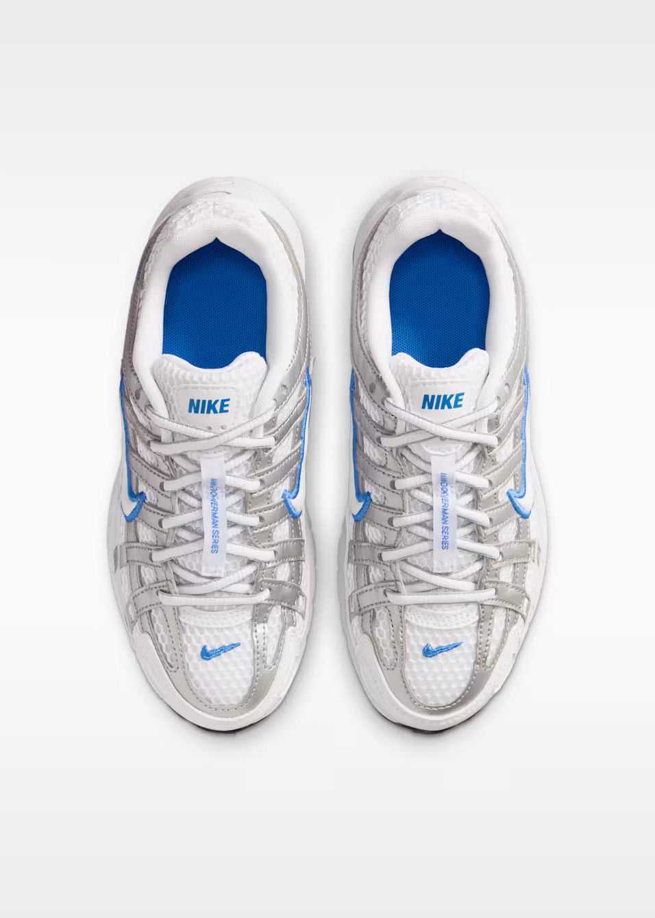 P-6000 BR sneakers - White + Blue Crystal + Metallic Silver