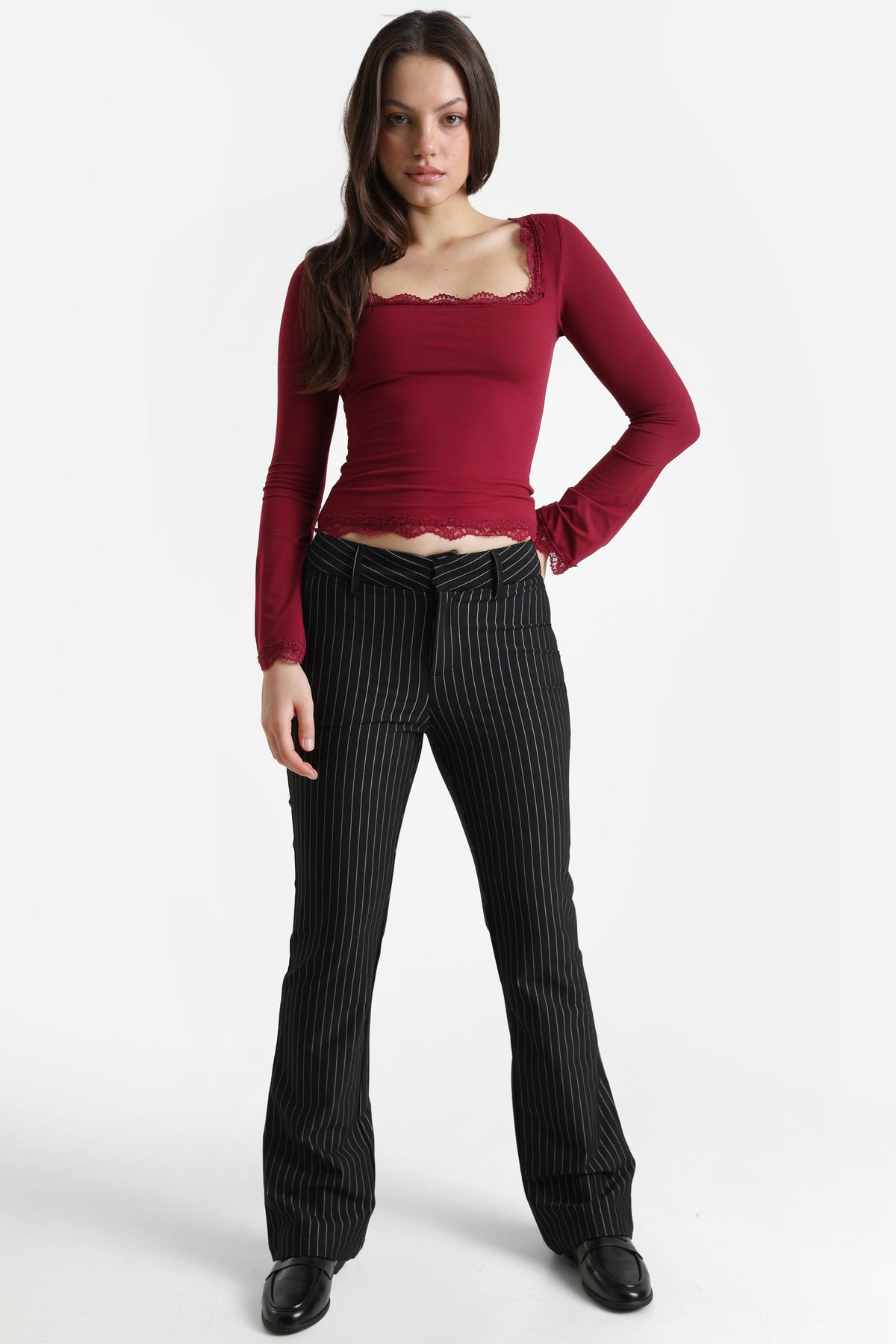 Crop Langarmshirt - Himbeere