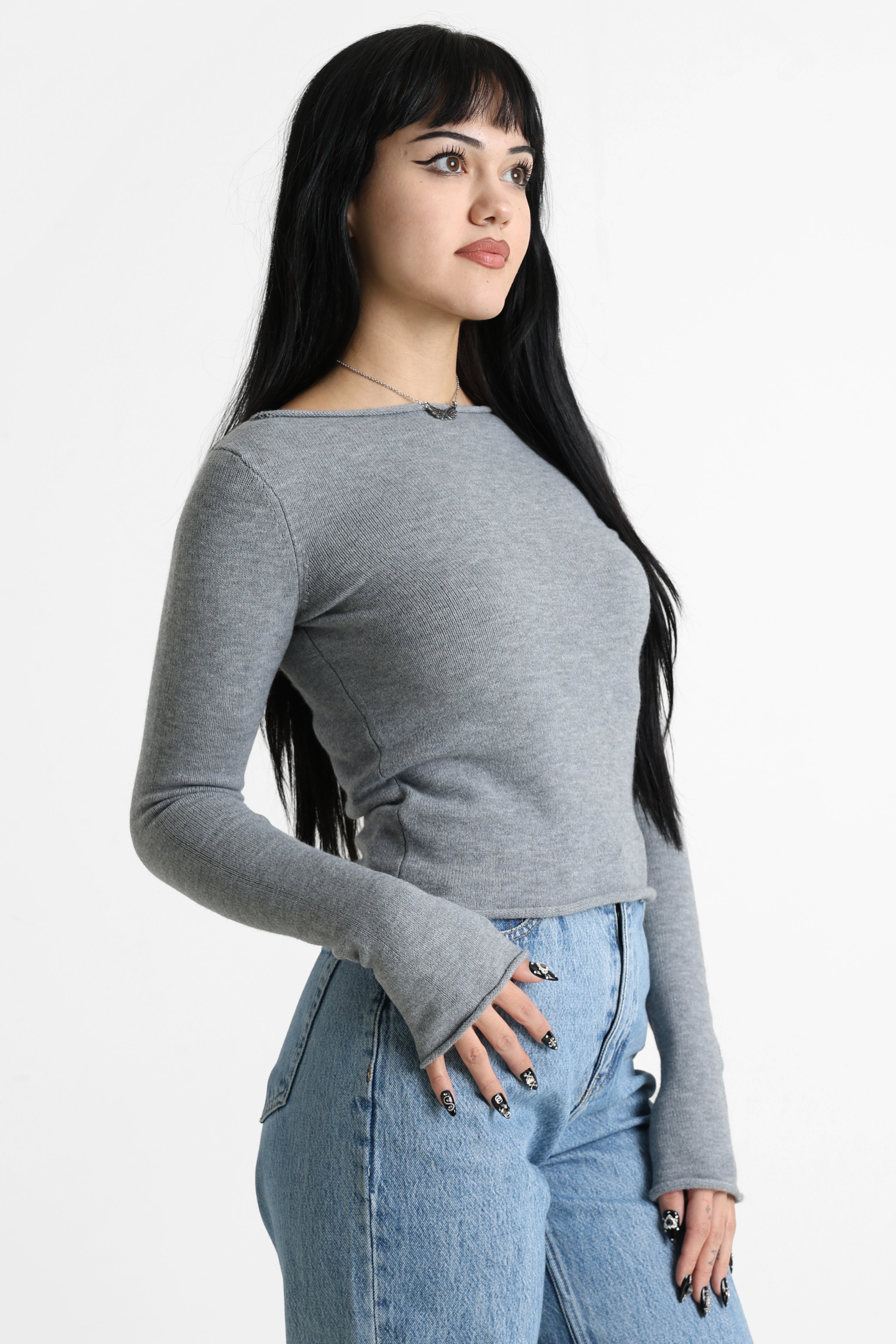 Cropped knit sweater - Heather Grey