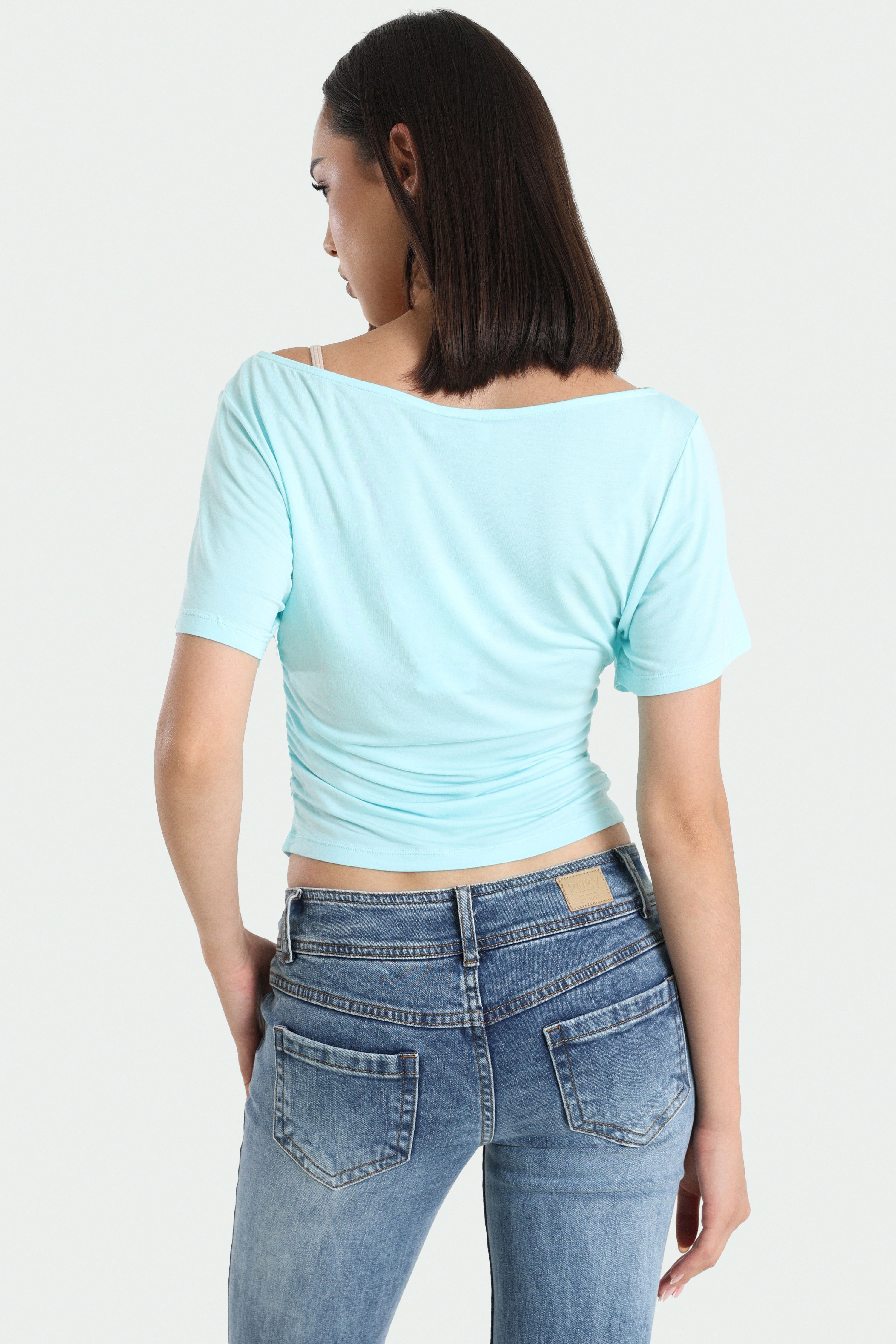 One Shoulder T-Shirt - Aqua