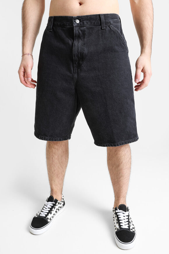 Single Knee Jeansshorts - Black Stone Washef