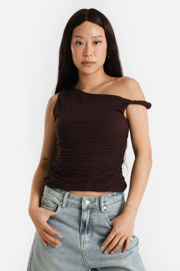 One Shoulder Crop Top - Dunkelbraun
