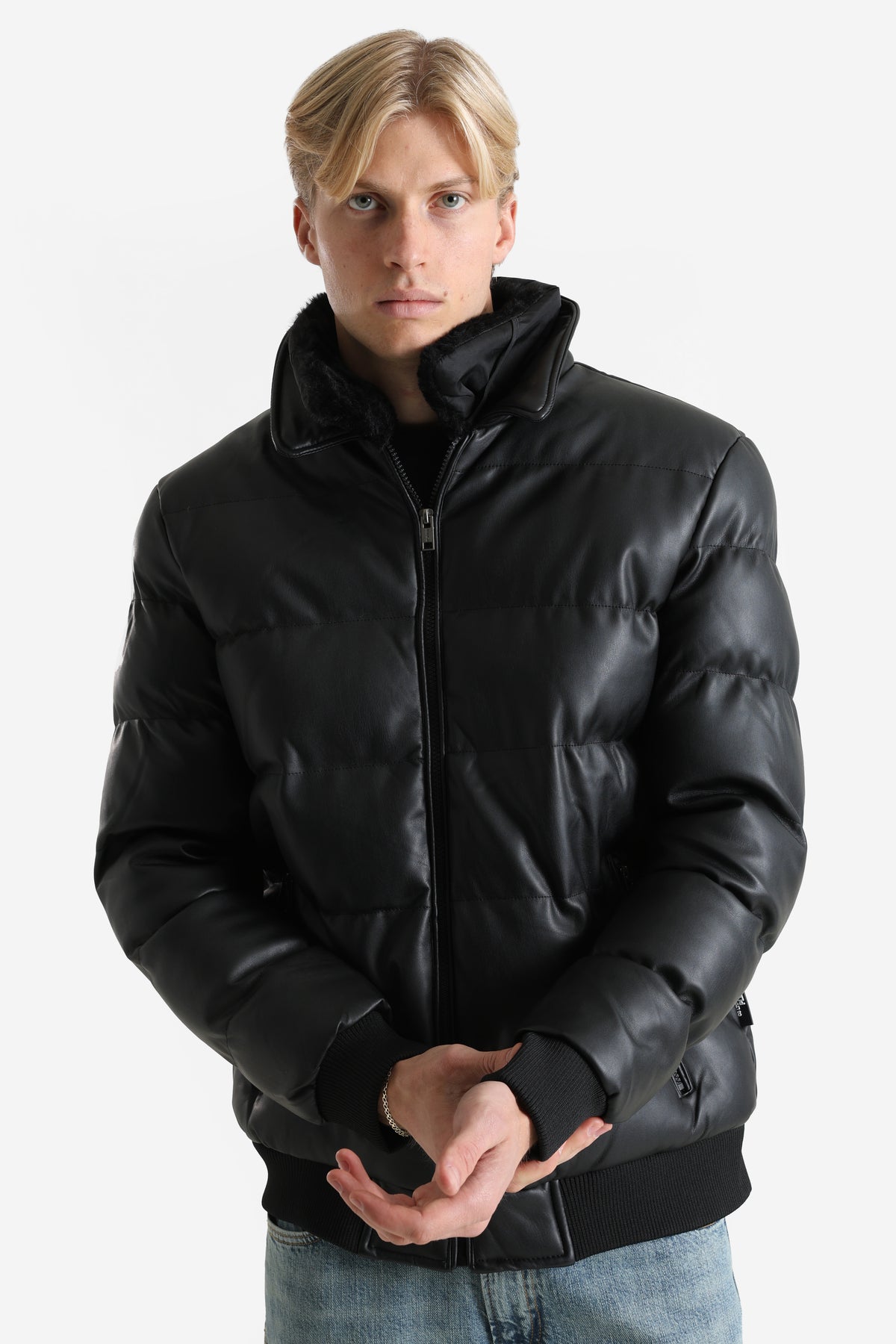 Veste matelassée en similicuir - Black