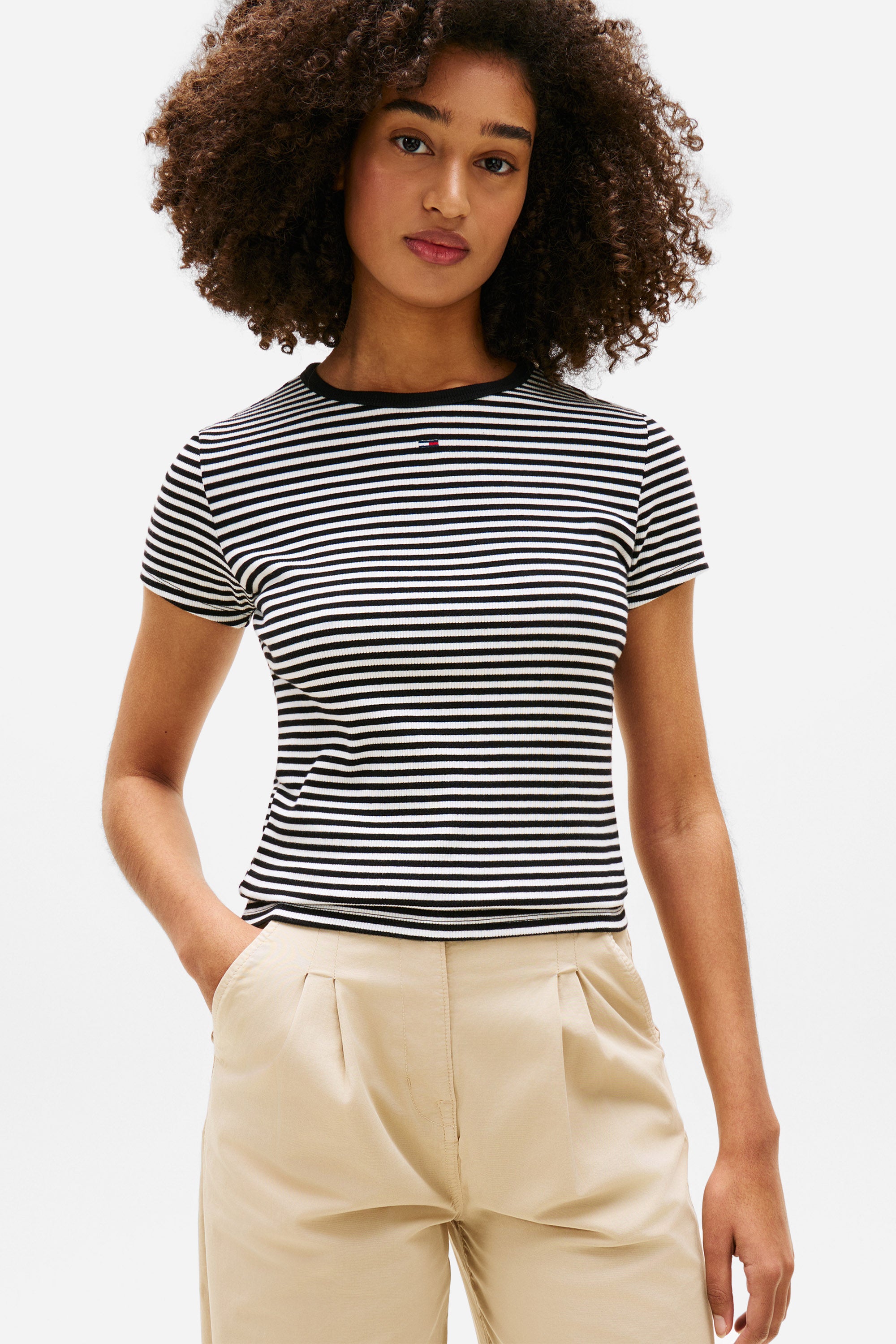 Essential geripptes T-Shirt - Black + Offwhite