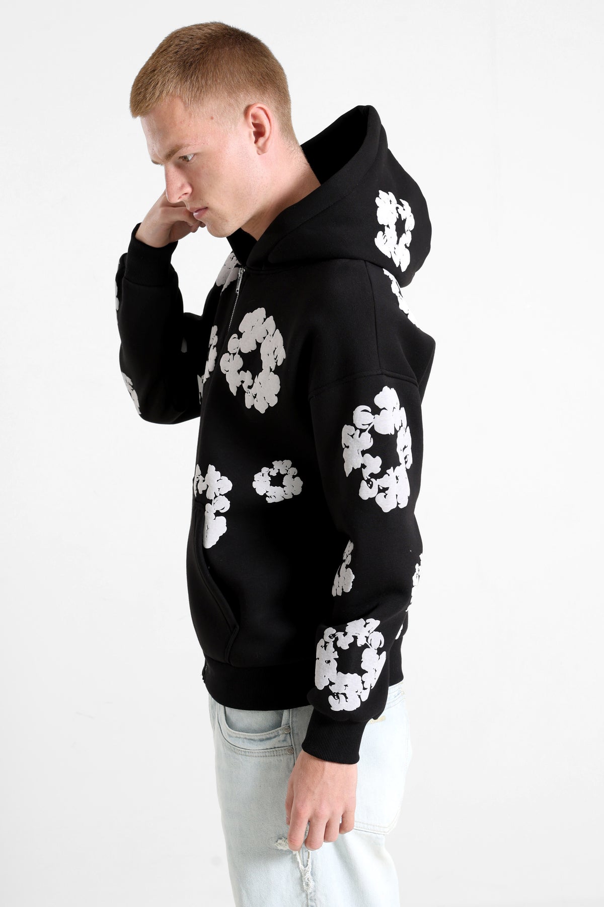 Kapuzensweatjacke - Schwarz + Weiss