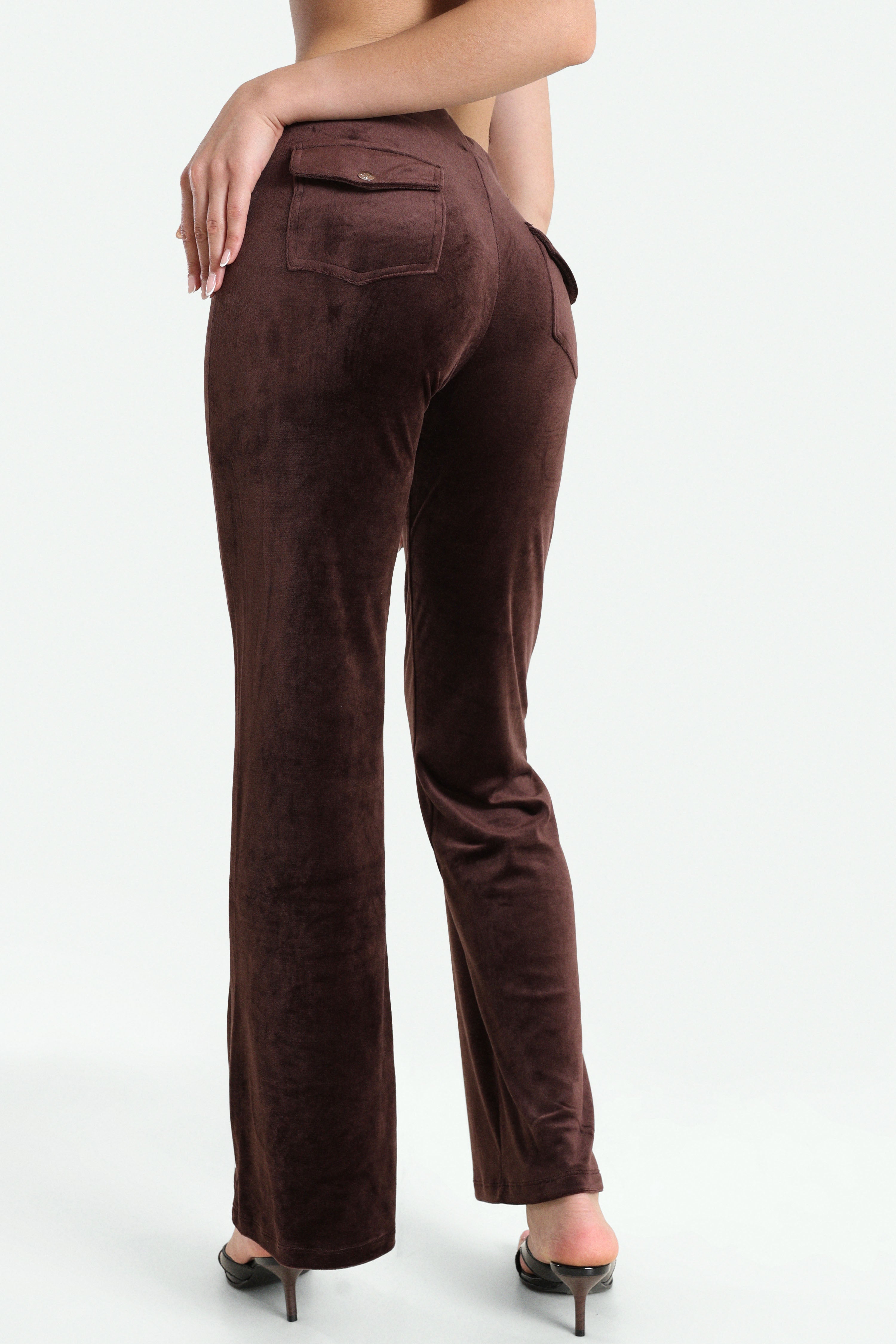 Samt Flare-Hose - Dunkelbraun