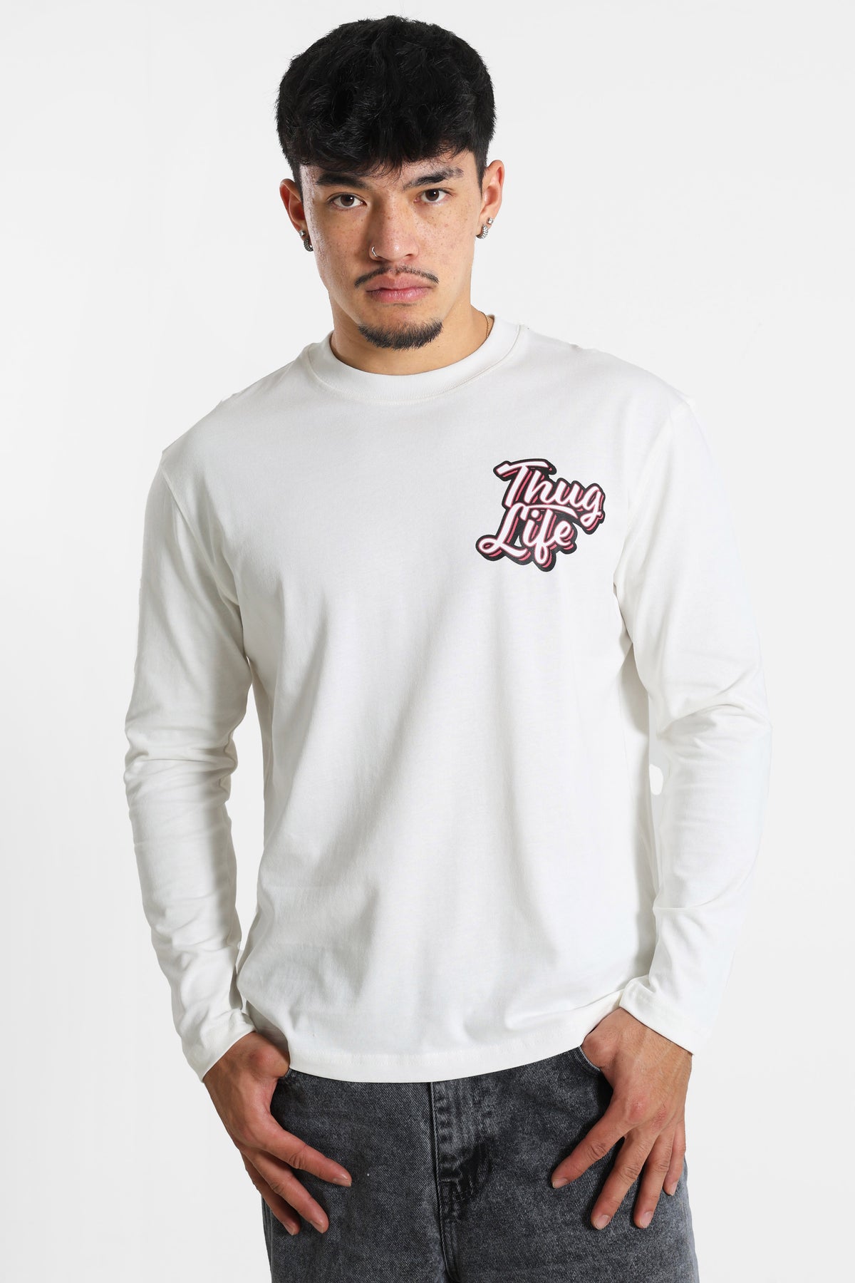 Langarmshirt - Offwhite + Pink