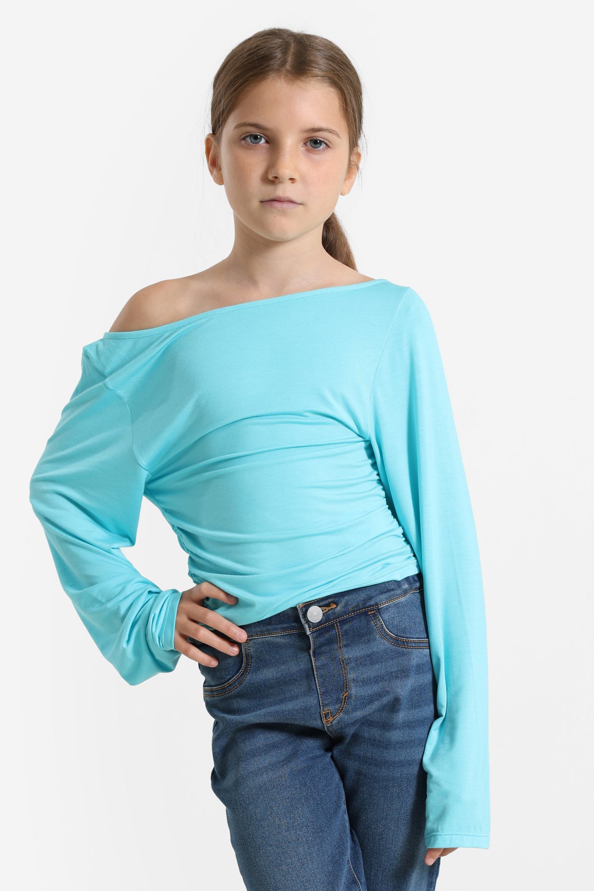 Shirt off shoulder manches longues - Turquoise