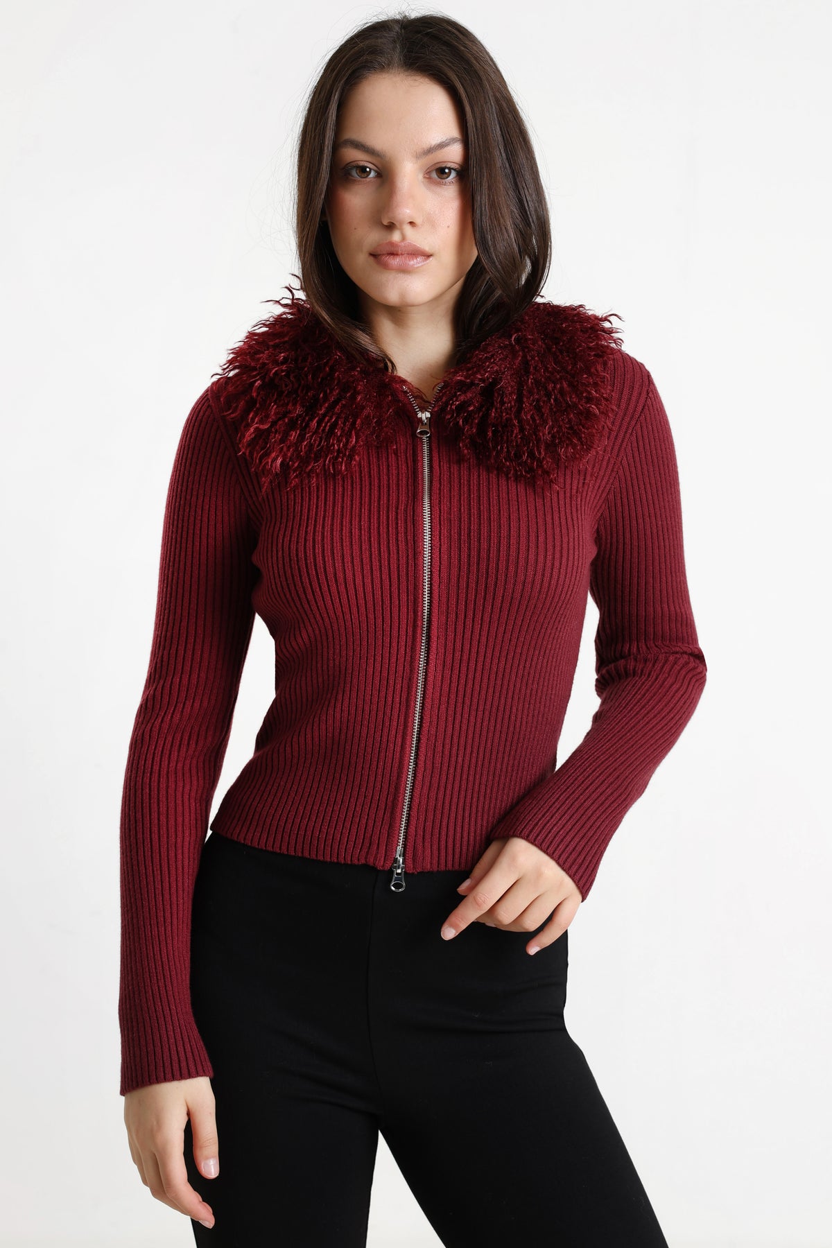 Giacca in maglia a coste - Bordeaux
