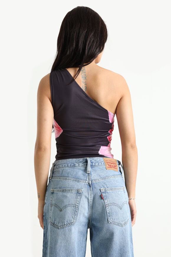 One Shoulder Crop Top - Black + Pink