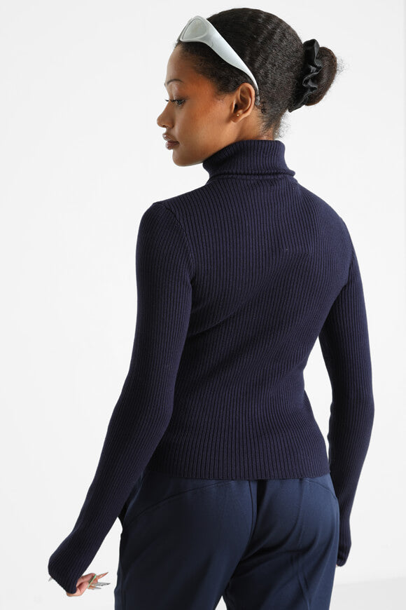 Ribbed crop knit sweater - Bleu navy