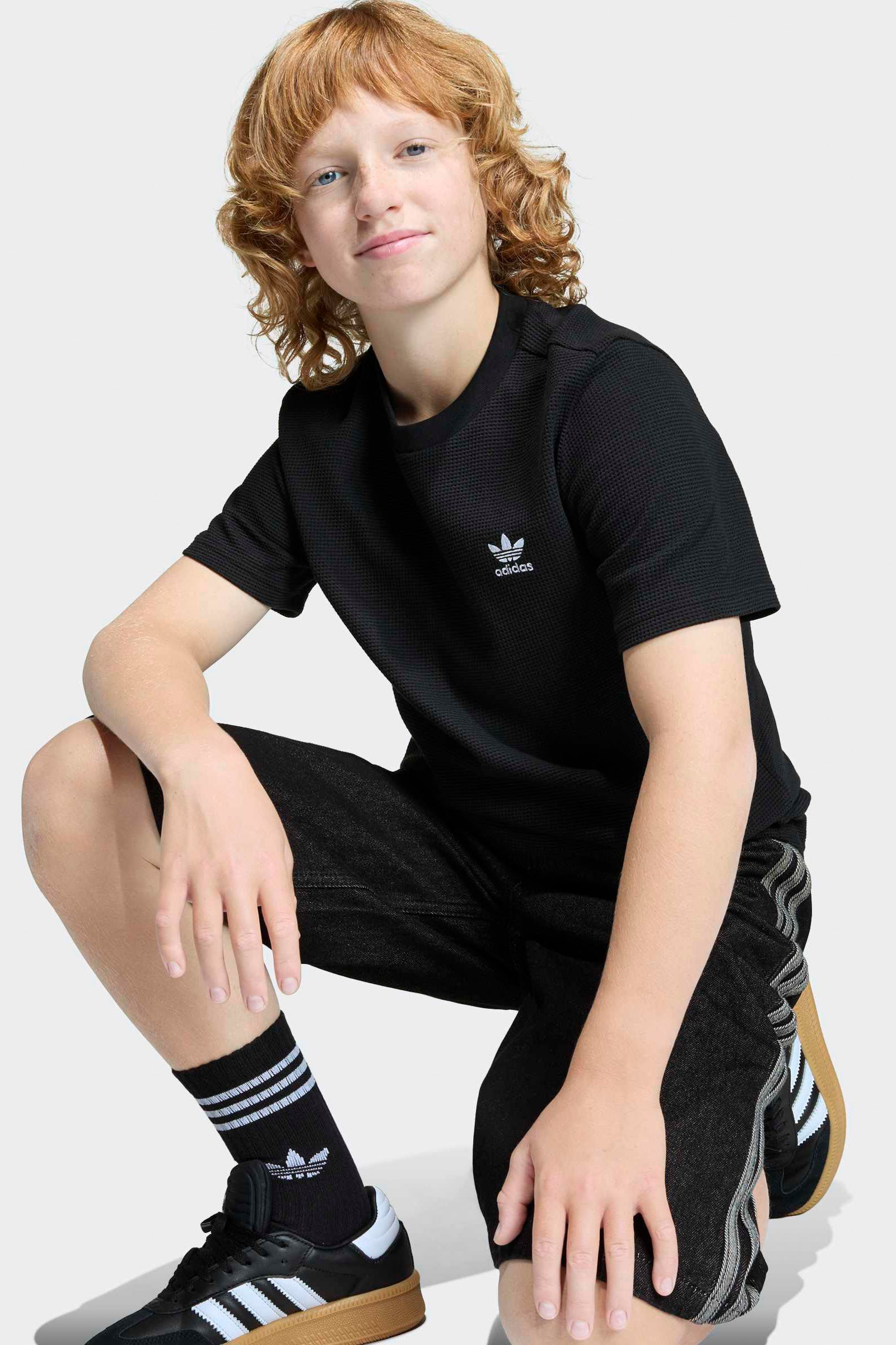 T-Shirt mit Waffelstruktur - Black