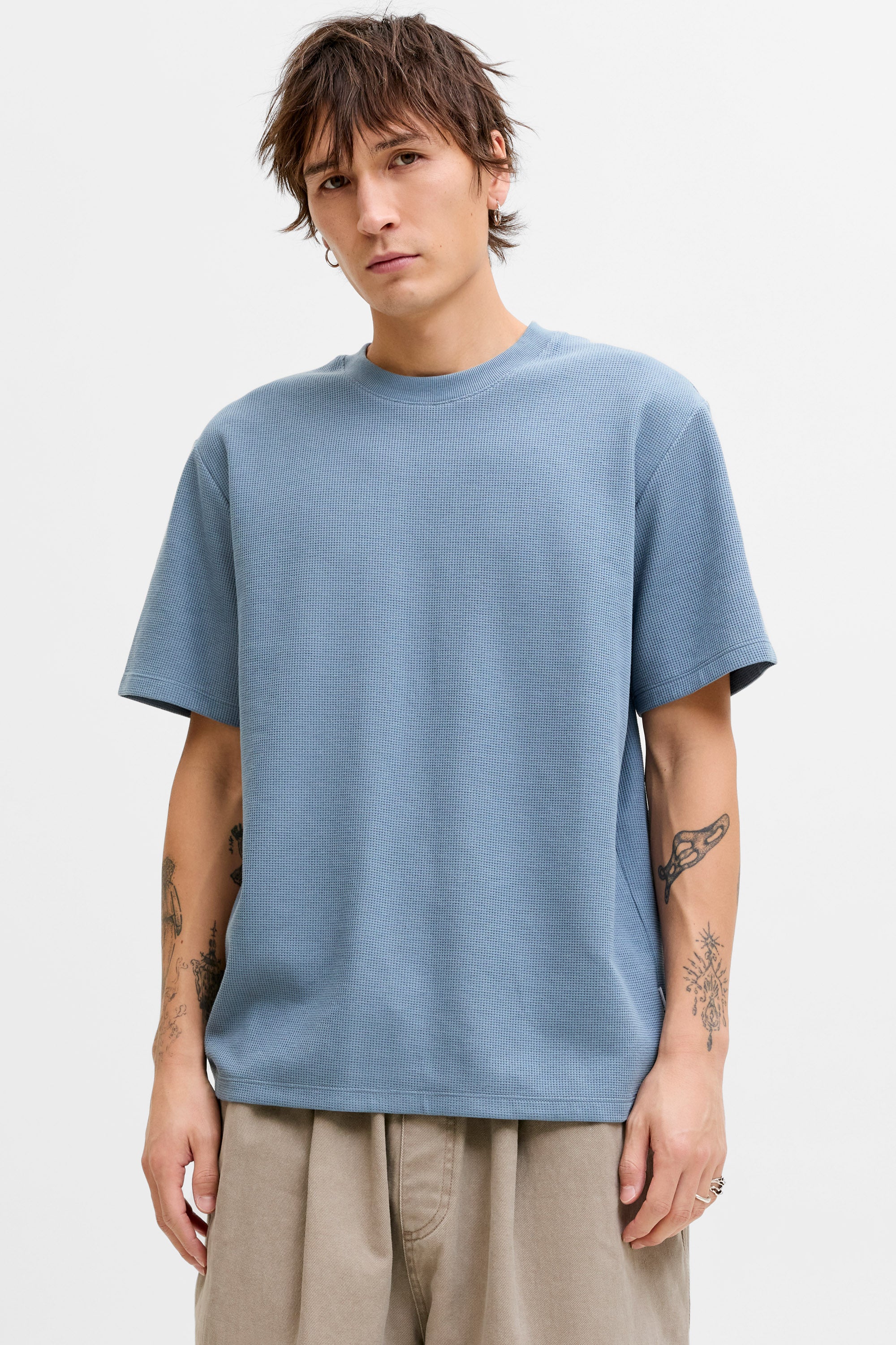 JJEAUSTIN T-Shirt mit Waffelstruktur - Blue Mirage