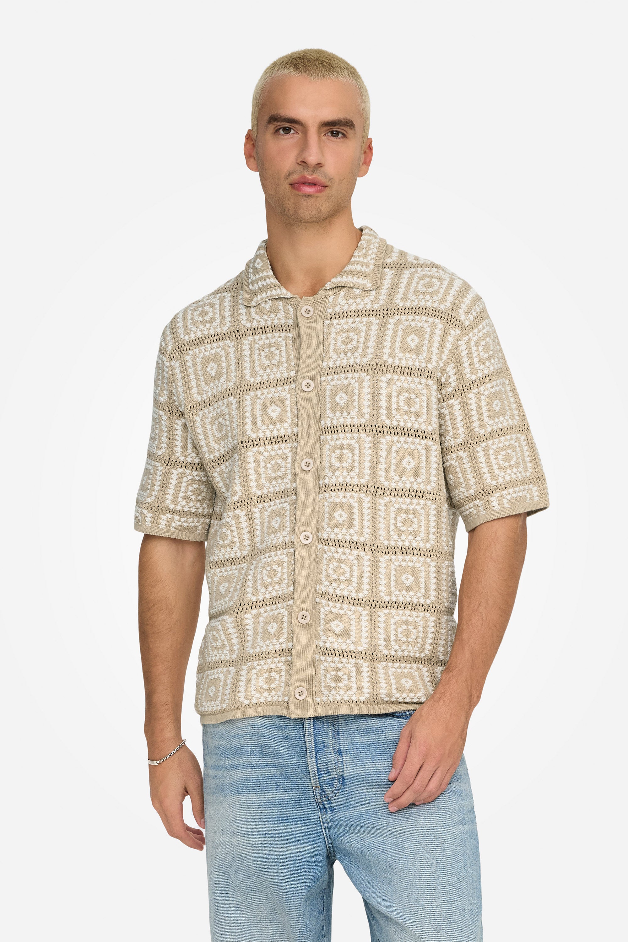 ONSBART Strickhemd - Silver Lining + Egret