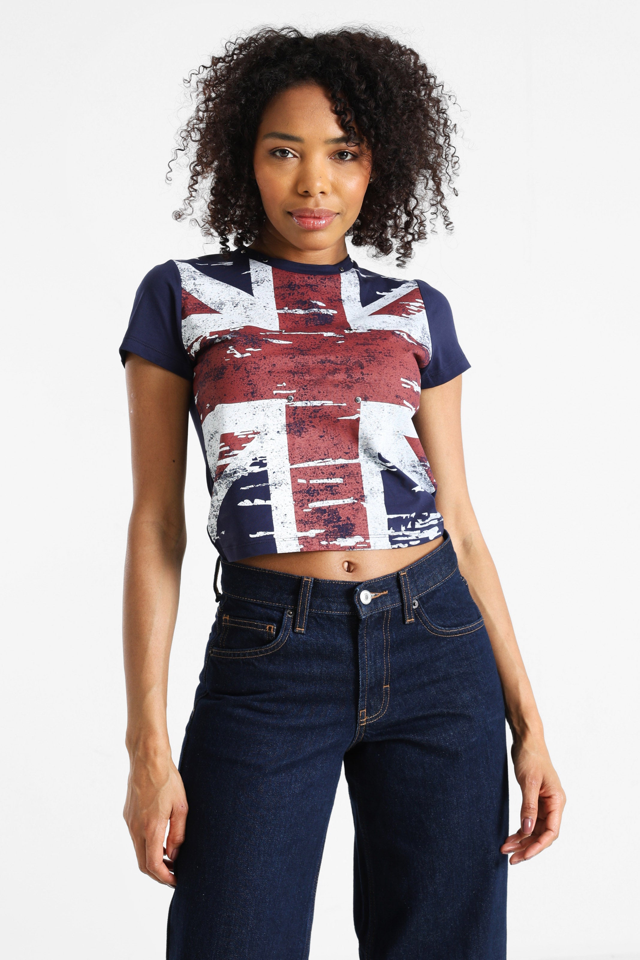 Crop T-Shirt - Dunkelblau + Rot