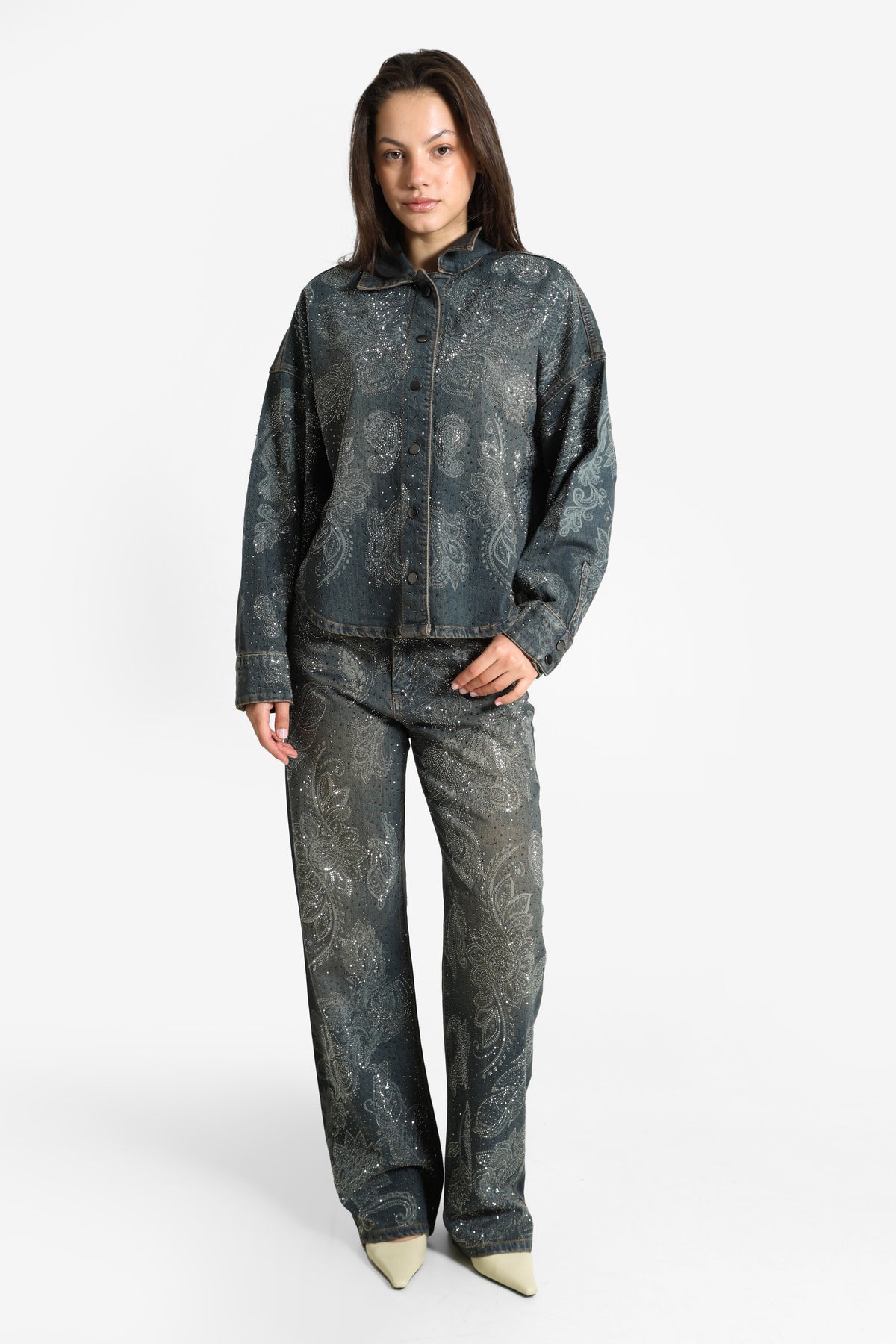 Oversize Jeansjacke mit Strass