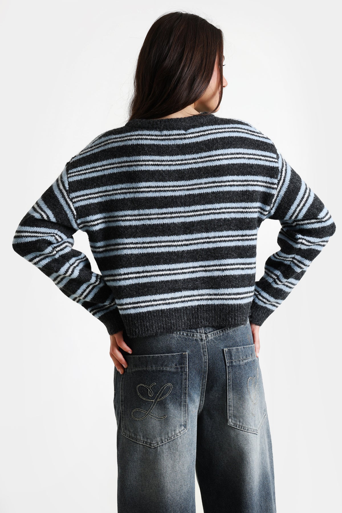 Cardigan - Anthracite + Light Blue