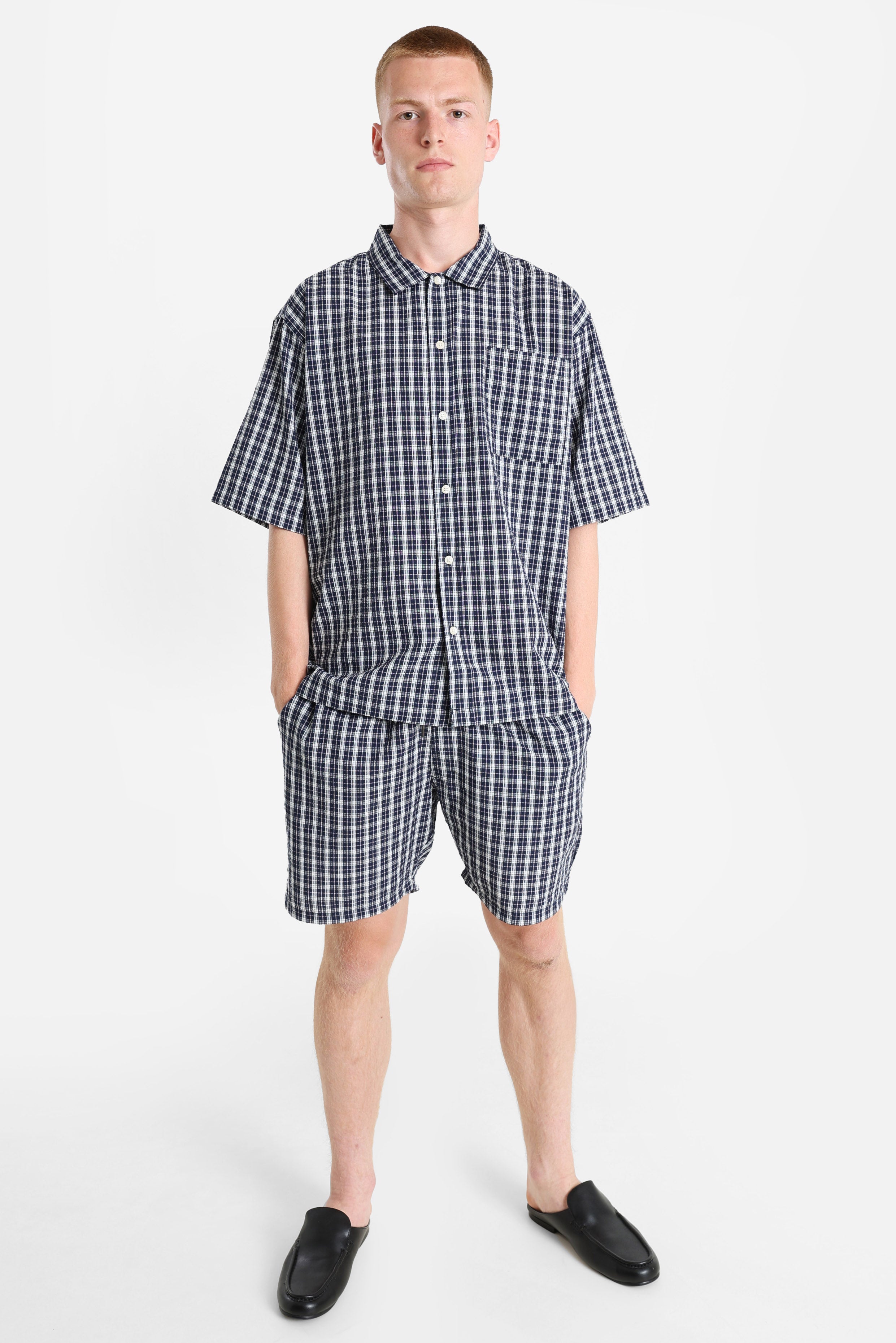 RRROWDY Oversize Karohemd aus Seersucker - Navy Blazer