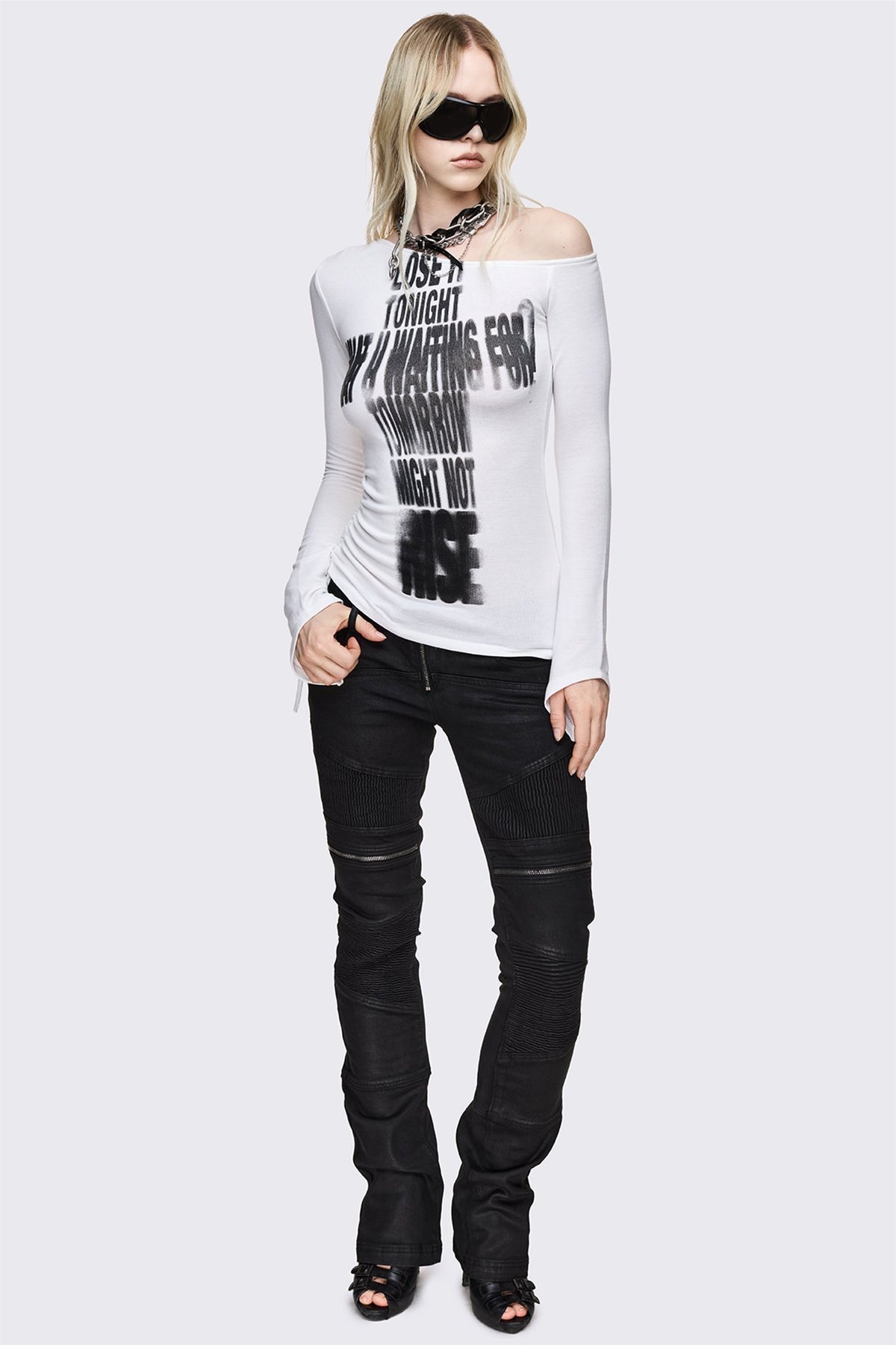 Lose It ribbed off-shoulder long-sleeve shirt - White