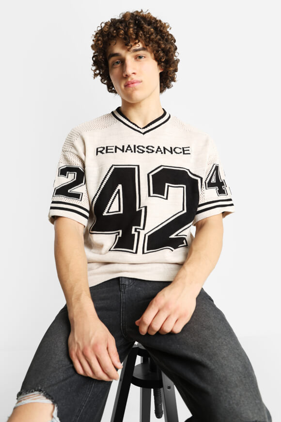 Oversize Strick T-Shirt - Beige + Black