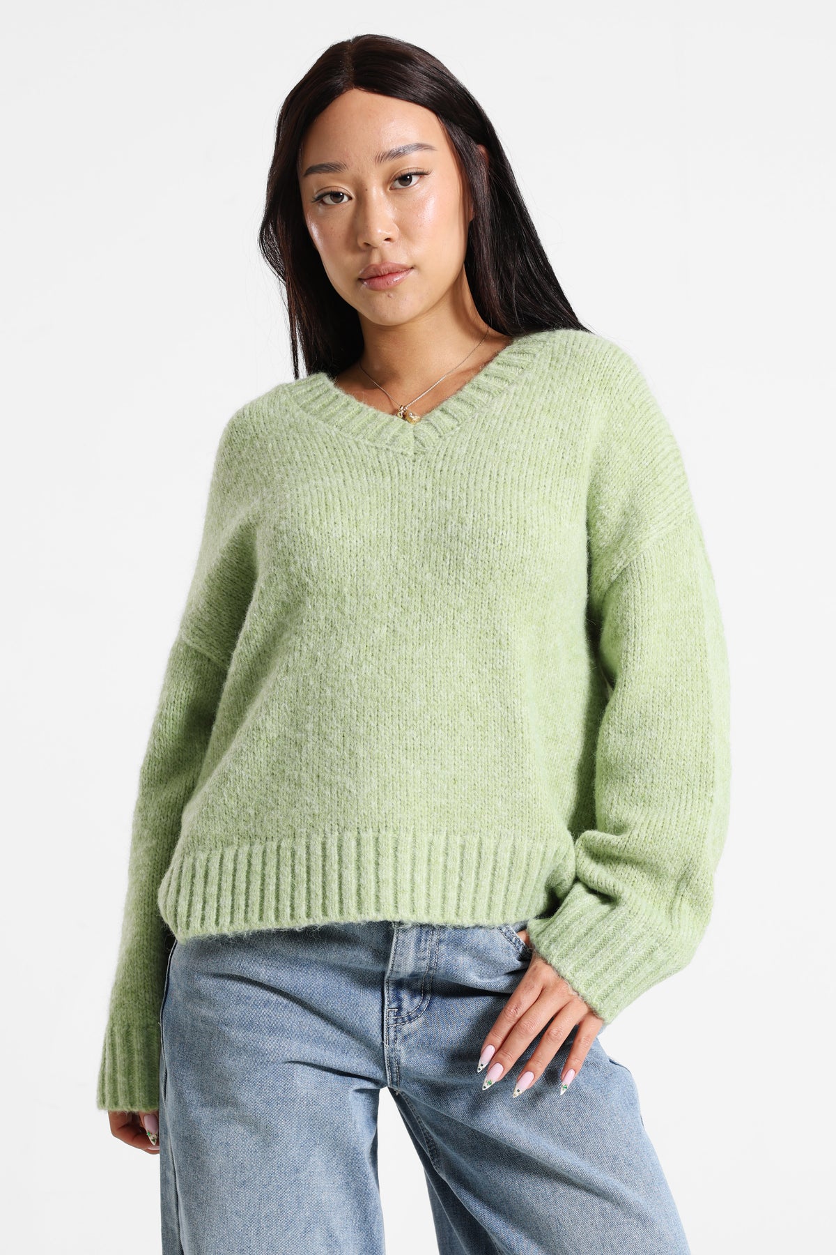 Oversize Strickpullover - Grün