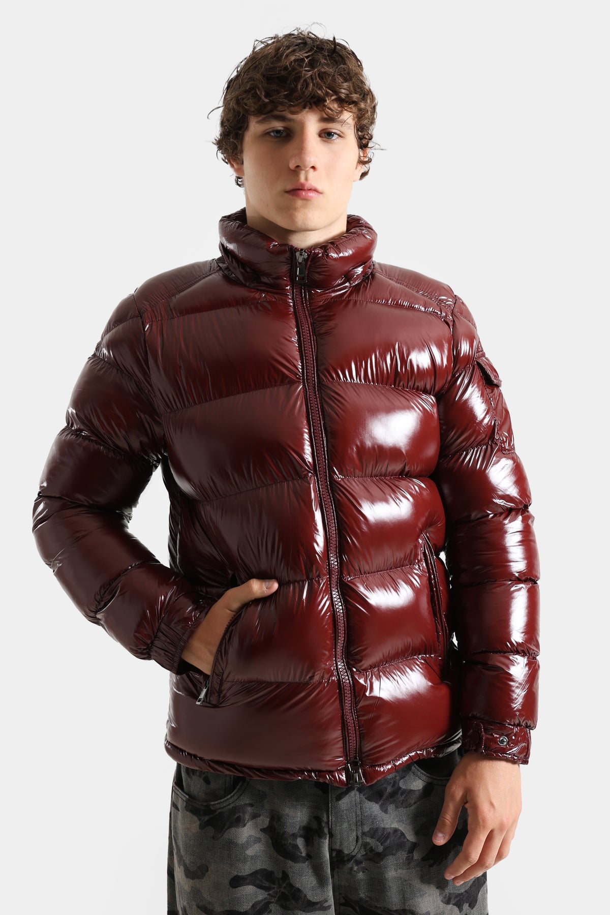 Pufferjacke in Glanz-Optik - Burgundy