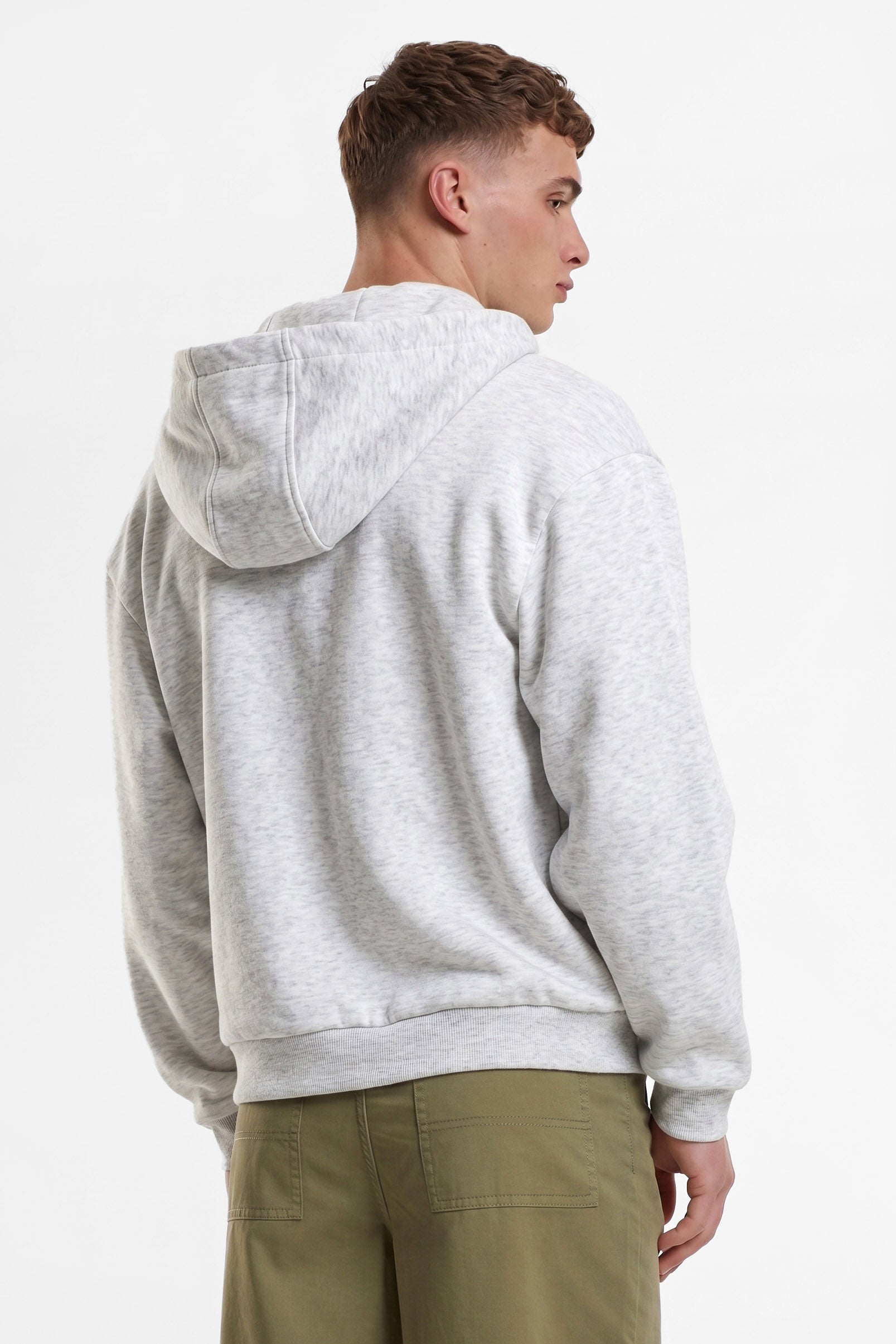 Fluffy sweat zippé à capuchon - Light Grey Heather