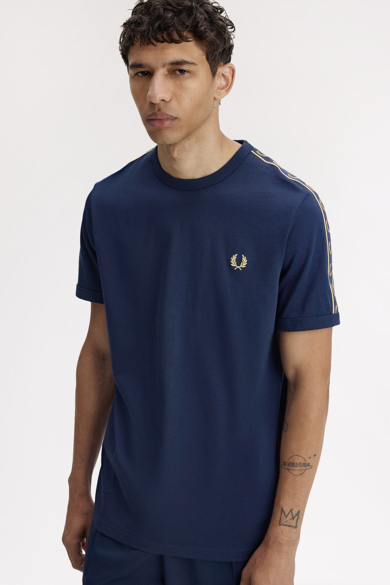 Contrast Tape Ringer T-Shirt - Blue + Champagne