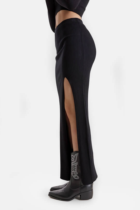 Gerippter Maxi Strickrock - Schwarz