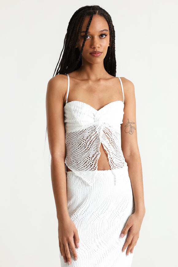 Crop Trägertop mit Lochmuster - Ecru