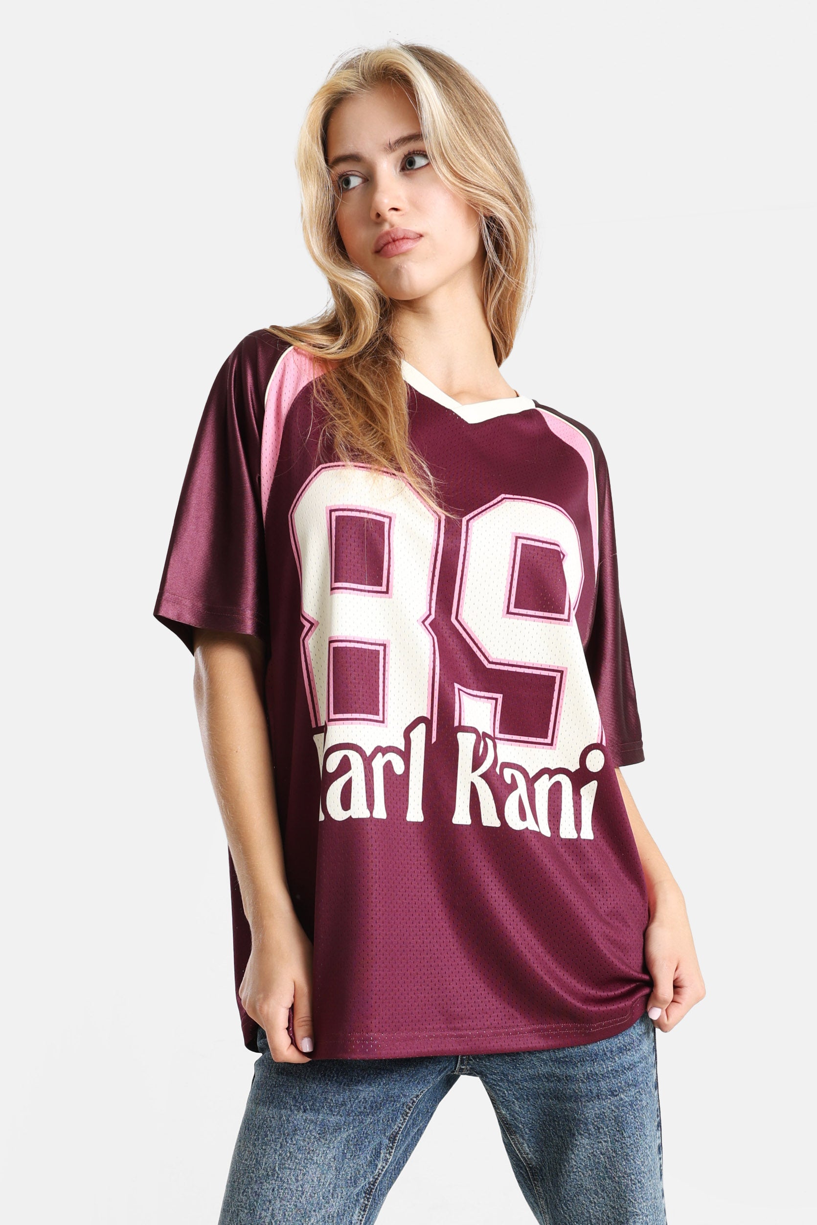 T-Shirt ample en mesh - Berry + White