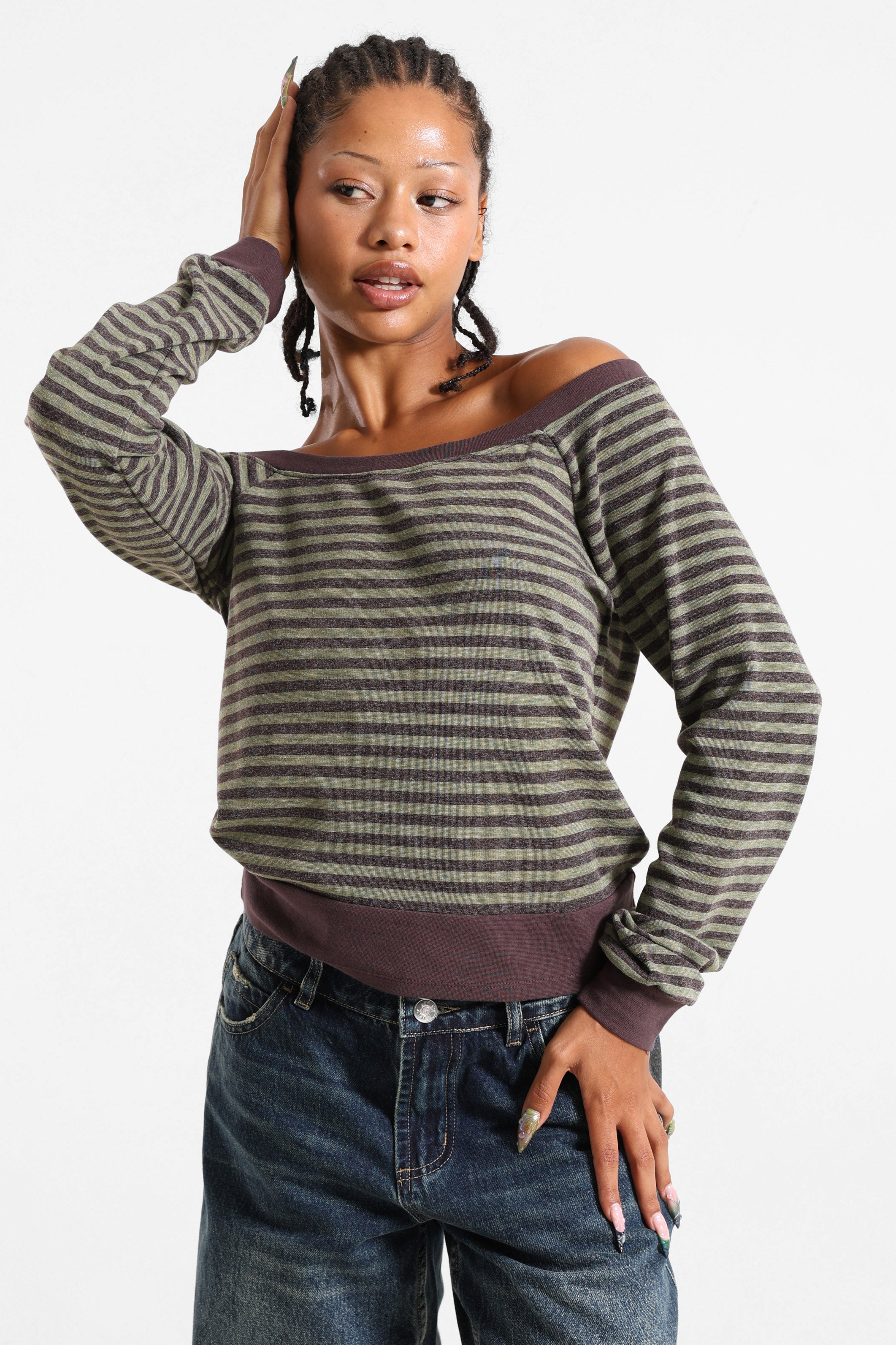 Camicia off shoulder maniche lunghe - Olive + Brun
