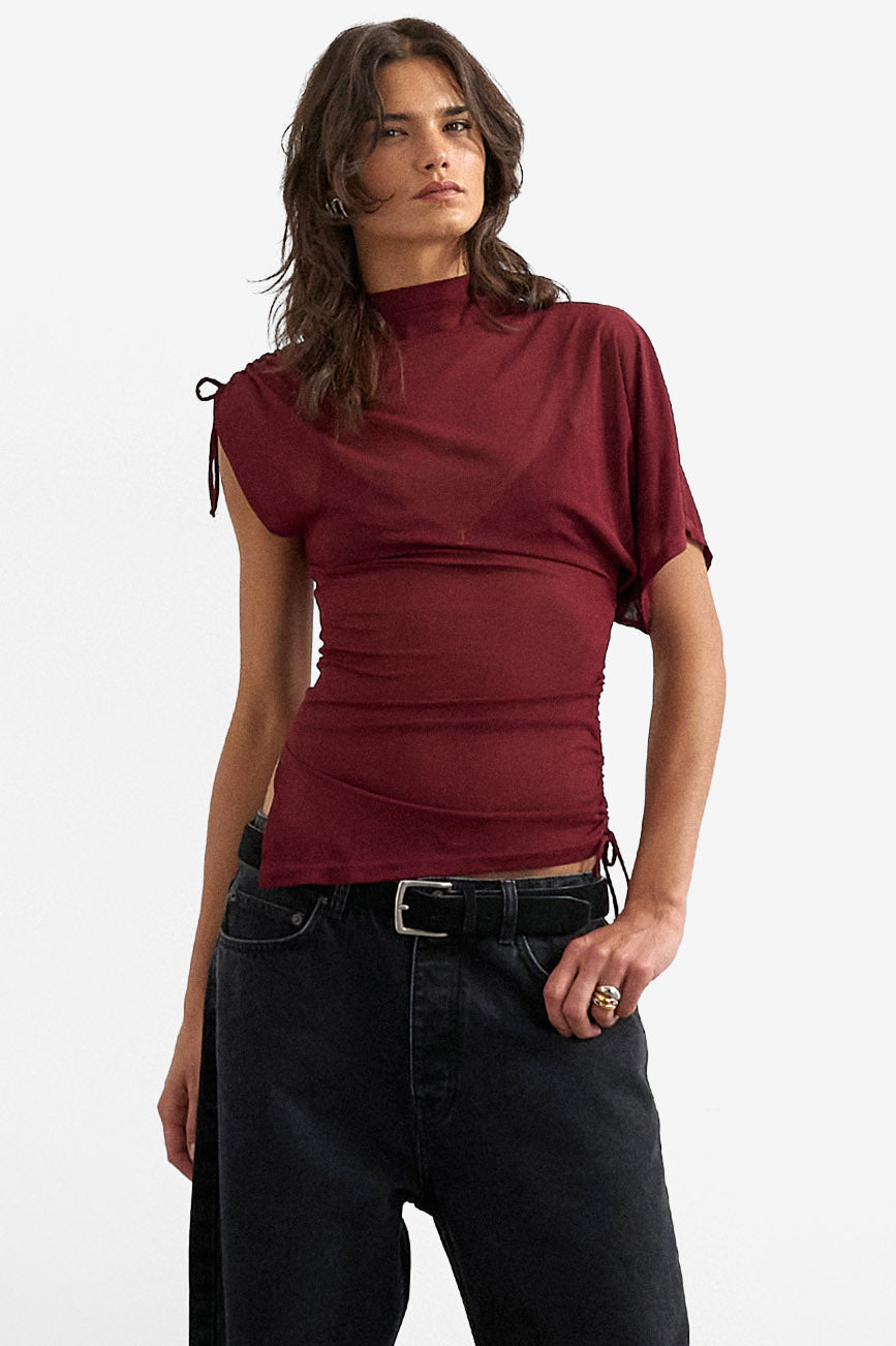 TSBIANCA one-shoulder mesh t-shirt - Burgundy
