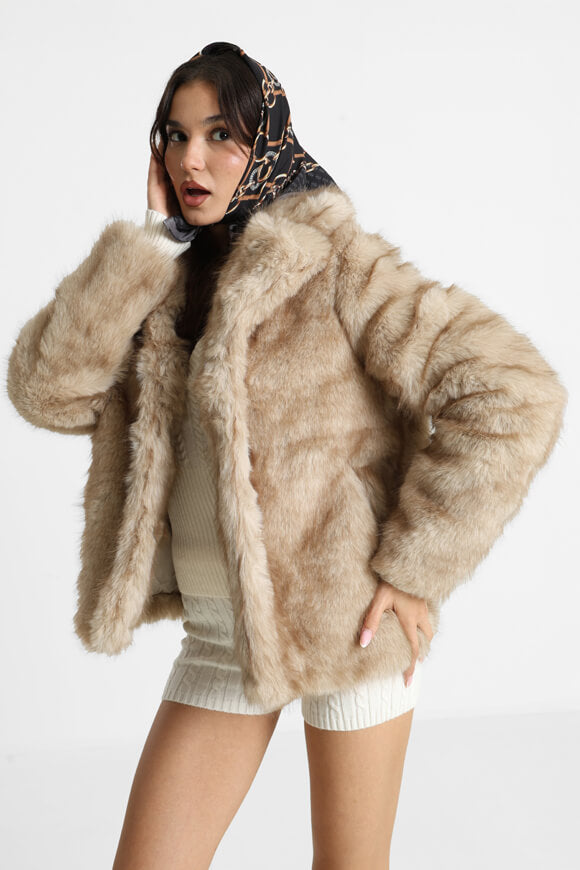 Cappotto in pelliccia sintetica - beige + marrone