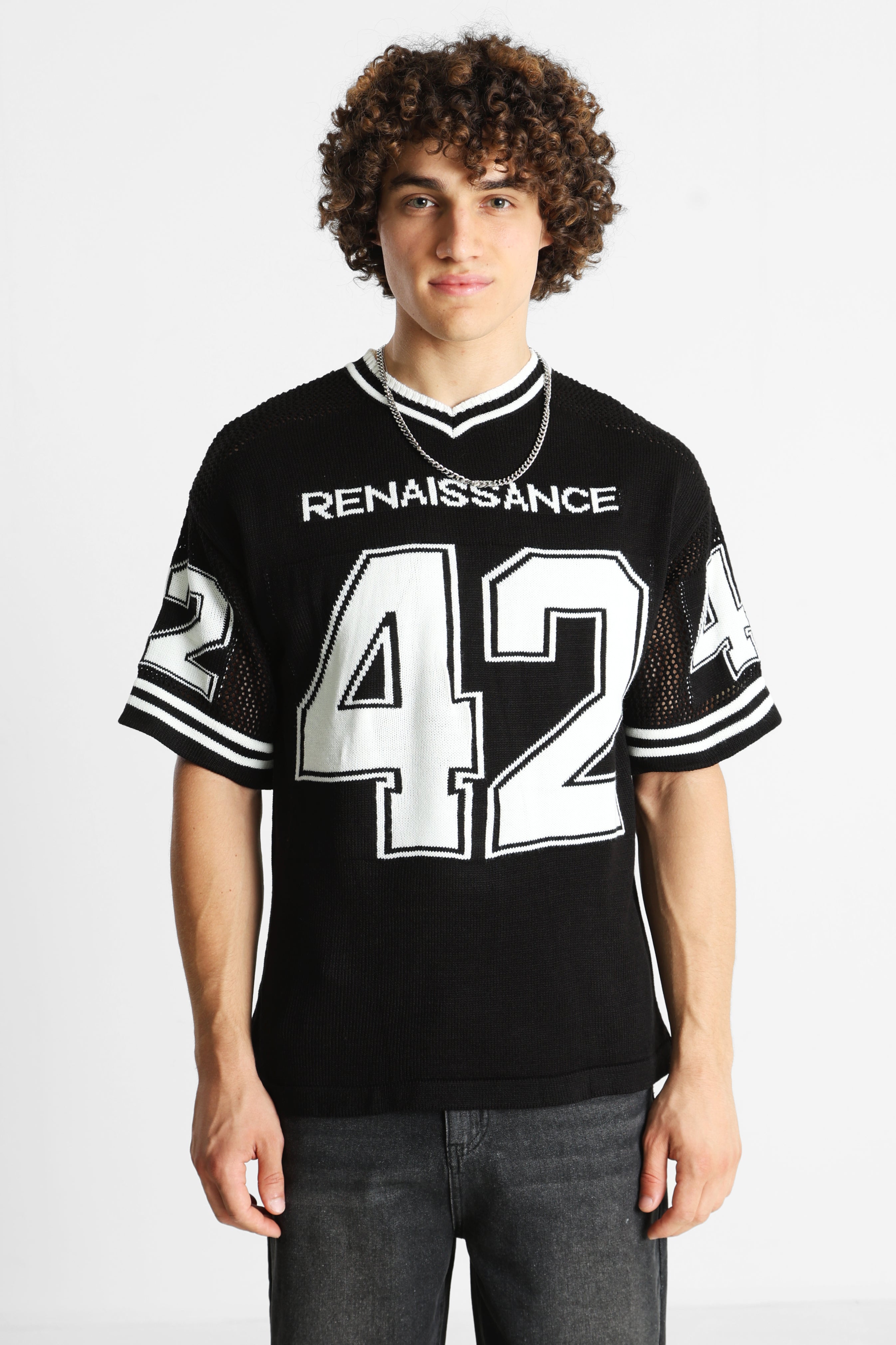Oversize Strick T-Shirt - Black + White