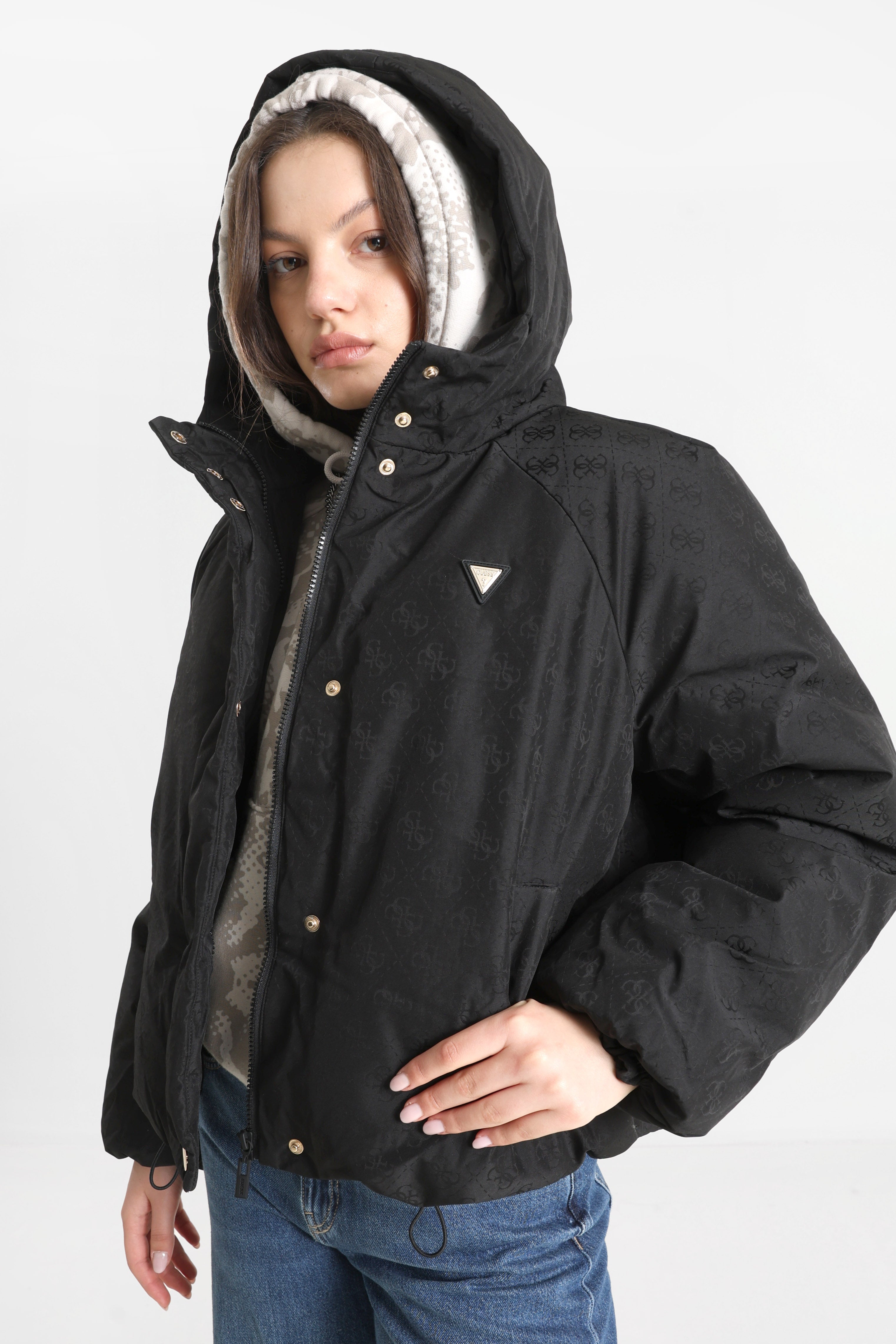 Jacquard puffer jacket - Black