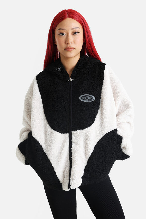 Veste ample en peluche - Noir + Ecru